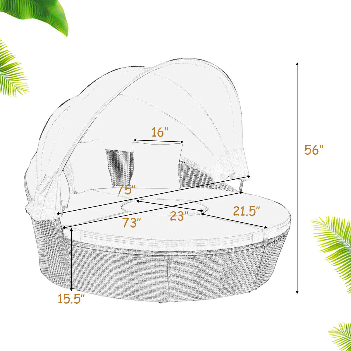 Outdoor Daybed With Retractable Canopy, Black - Image 6