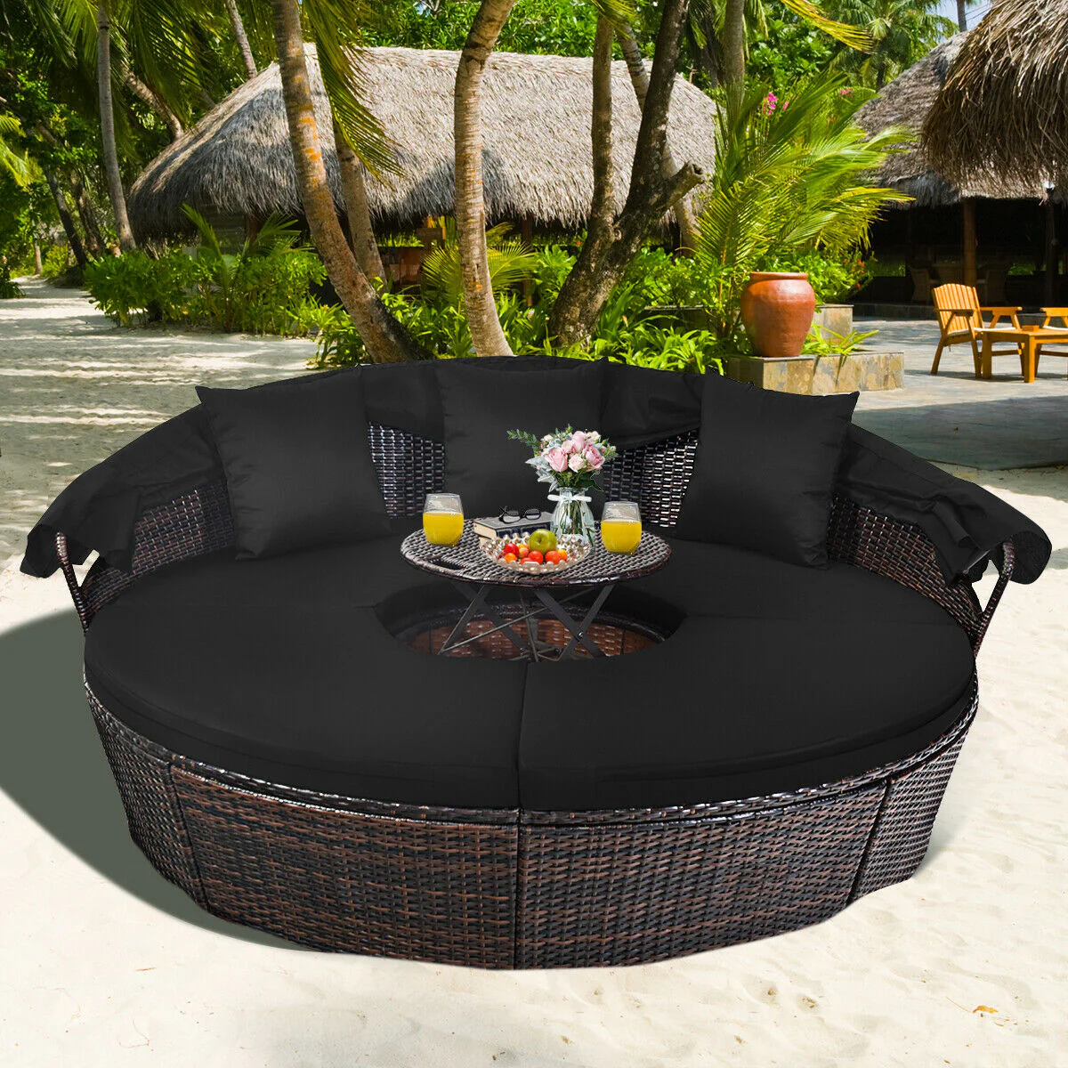 Outdoor Daybed With Retractable Canopy, Black - Image 7