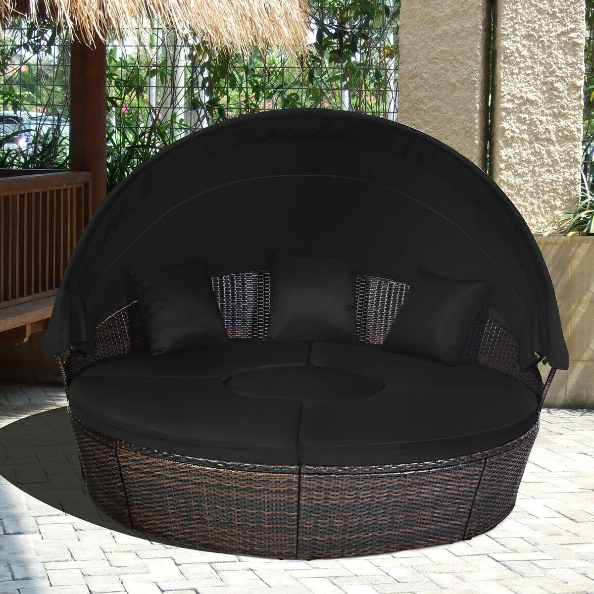 Outdoor Daybed With Retractable Canopy, Black - Image 8