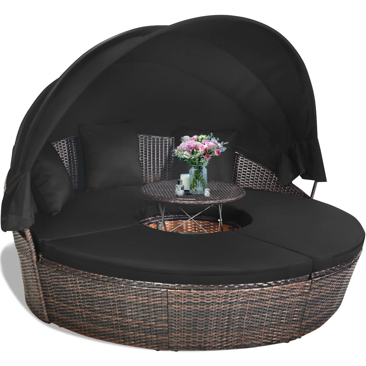 Outdoor Daybed With Retractable Canopy, Black - Image 9
