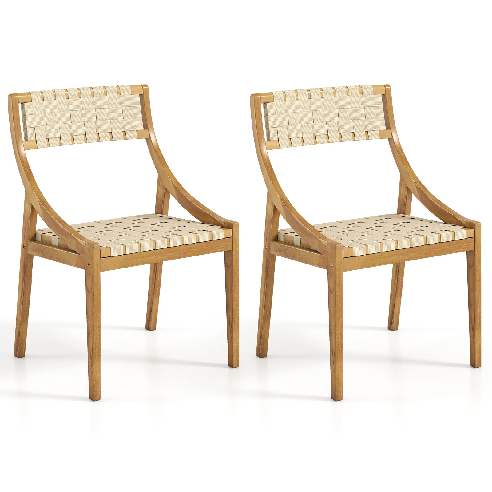 Outdoor Dining Chair Set, 2 Chairs, Webbing Seat, Natural
