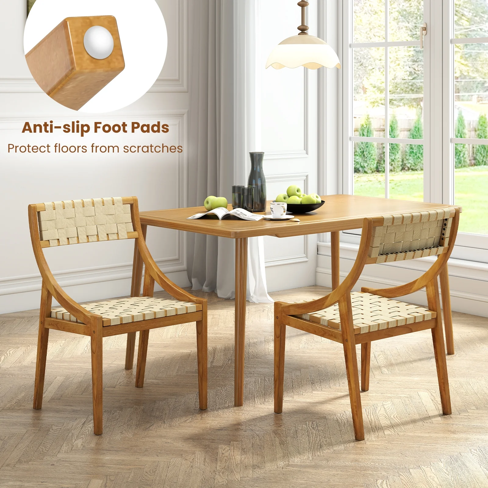 Outdoor Dining Chair Set, 2 Chairs, Webbing Seat, Natural - Image 10
