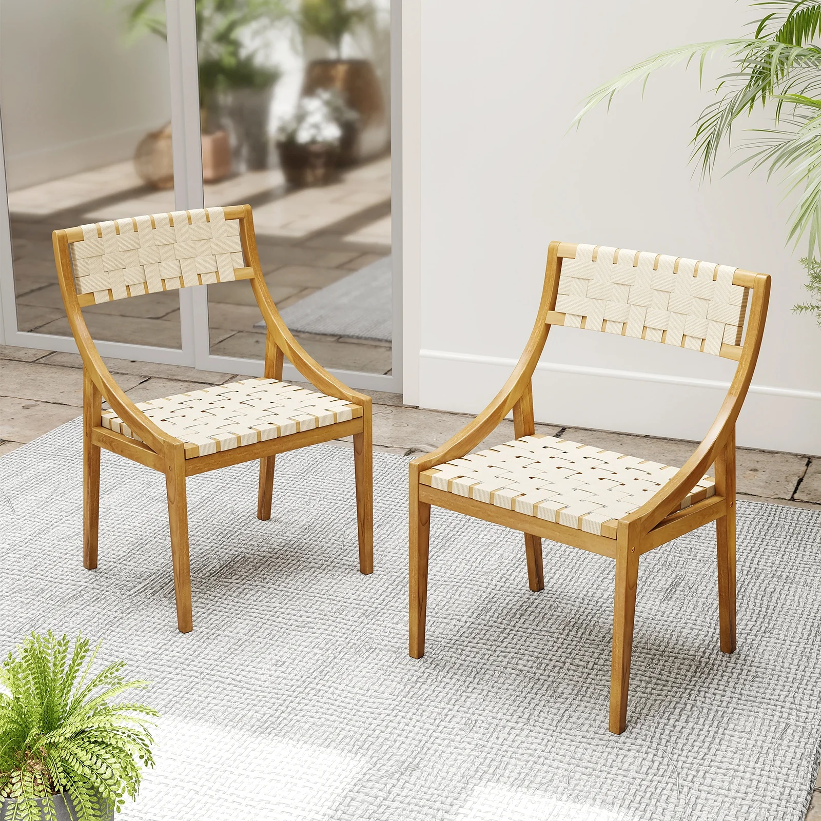 Outdoor Dining Chair Set, 2 Chairs, Webbing Seat, Natural - Image 2