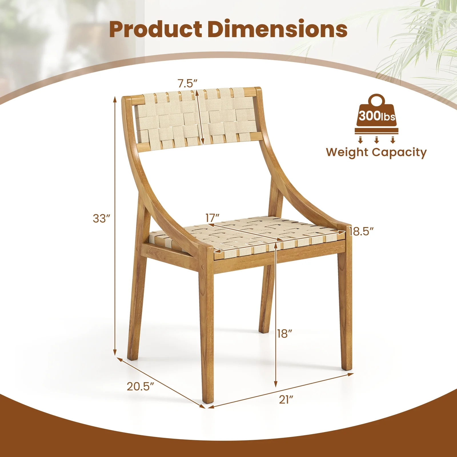 Outdoor Dining Chair Set, 2 Chairs, Webbing Seat, Natural - Image 5