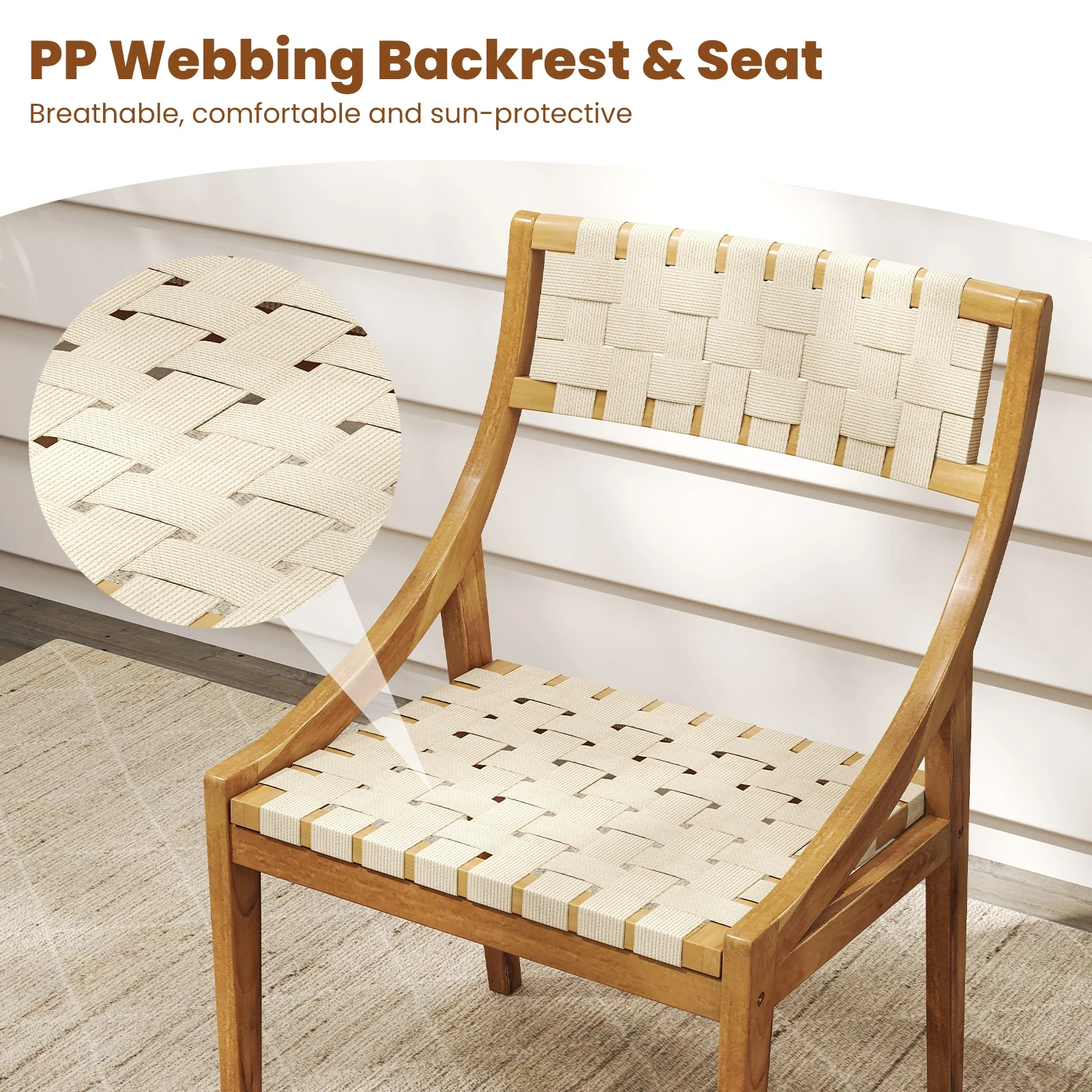 Outdoor Dining Chair Set, 2 Chairs, Webbing Seat, Natural - Image 7
