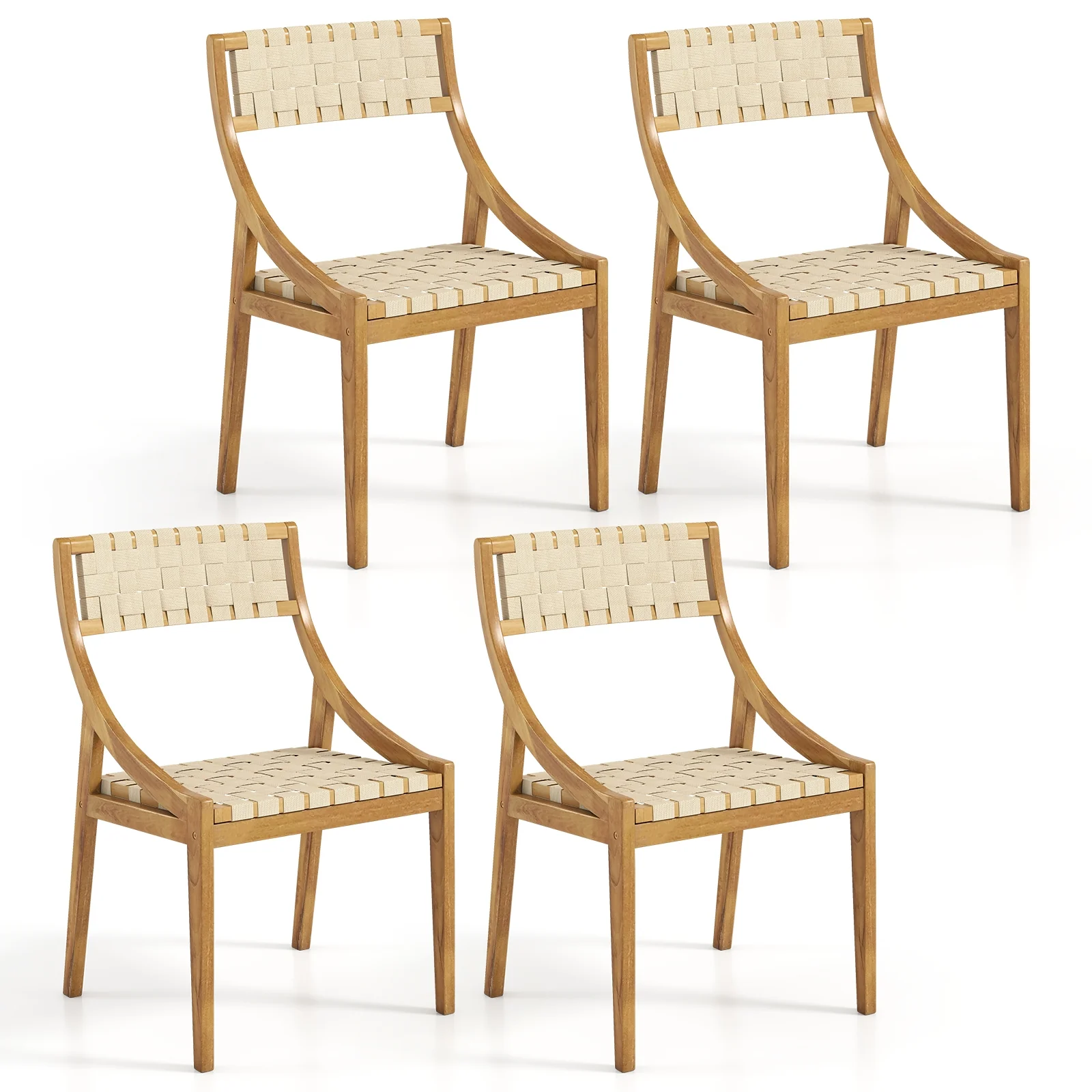 Outdoor Dining Chair Set, 4 Natural Webbing Seat, Backrest