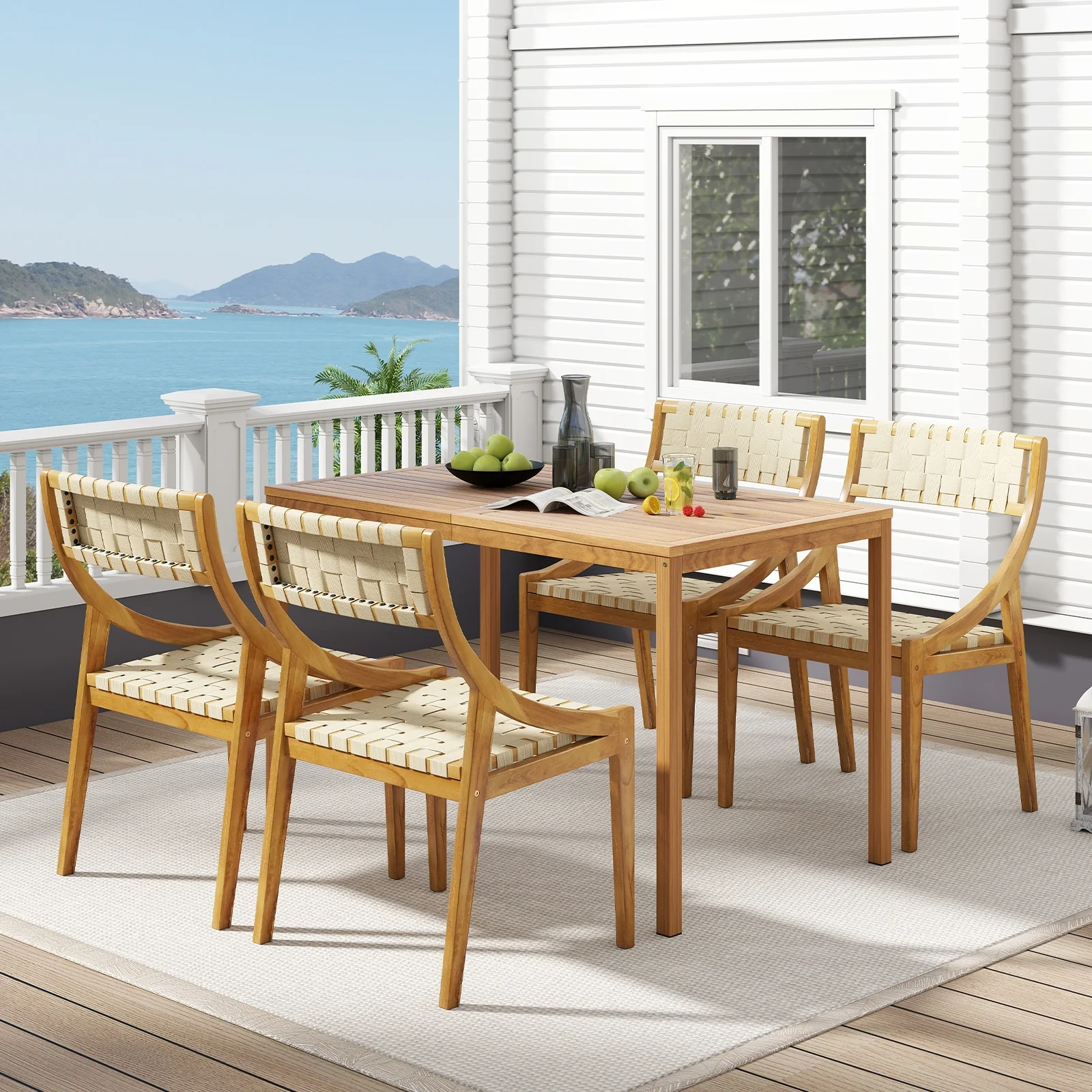 Outdoor Dining Chair Set, 4 Natural Webbing Seat, Backrest - Image 3
