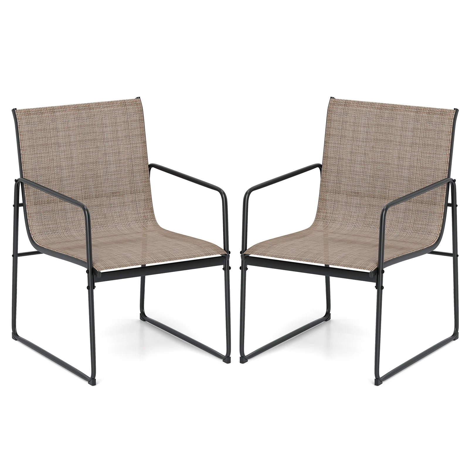 Outdoor Dining Chairs Set of 2, Patio Furniture with Breathable Seat, Brown