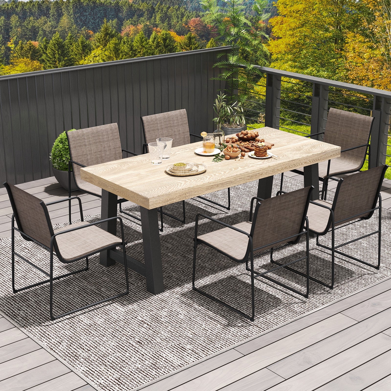 Outdoor Dining Chairs Set of 2, Patio Furniture with Breathable Seat, Brown - Image 3