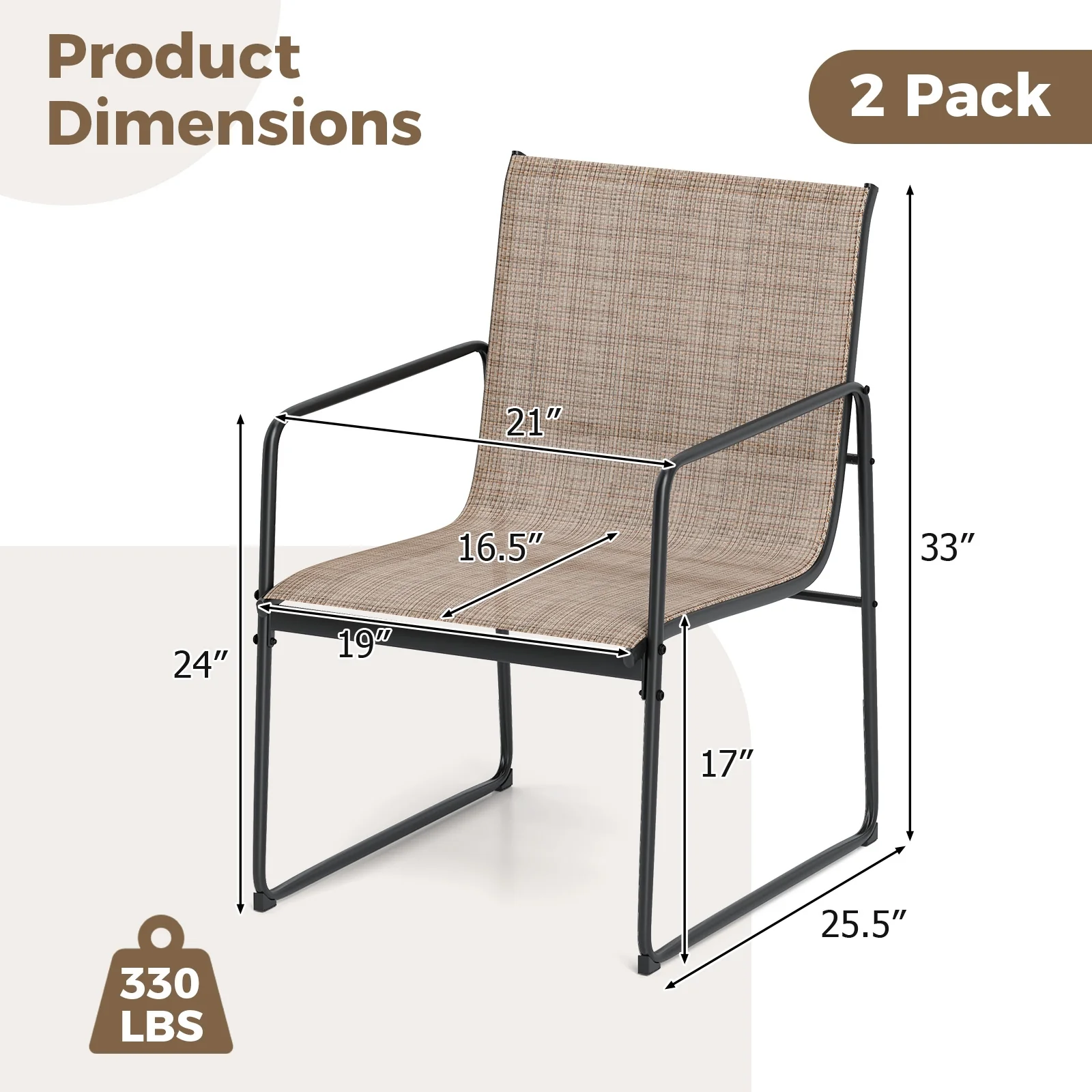 Outdoor Dining Chairs Set of 2, Patio Furniture with Breathable Seat, Brown - Image 5