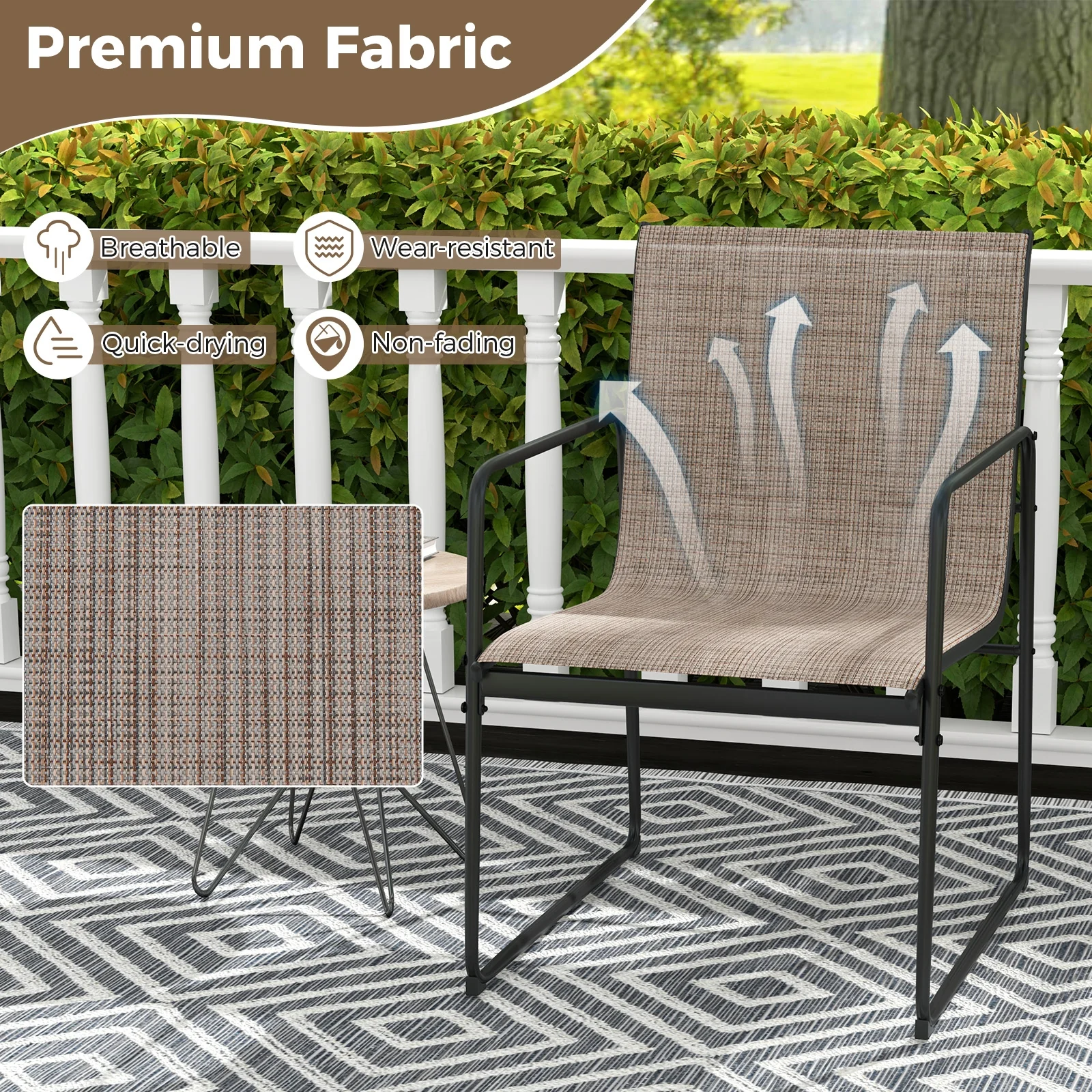 Outdoor Dining Chairs Set of 2, Patio Furniture with Breathable Seat, Brown - Image 6
