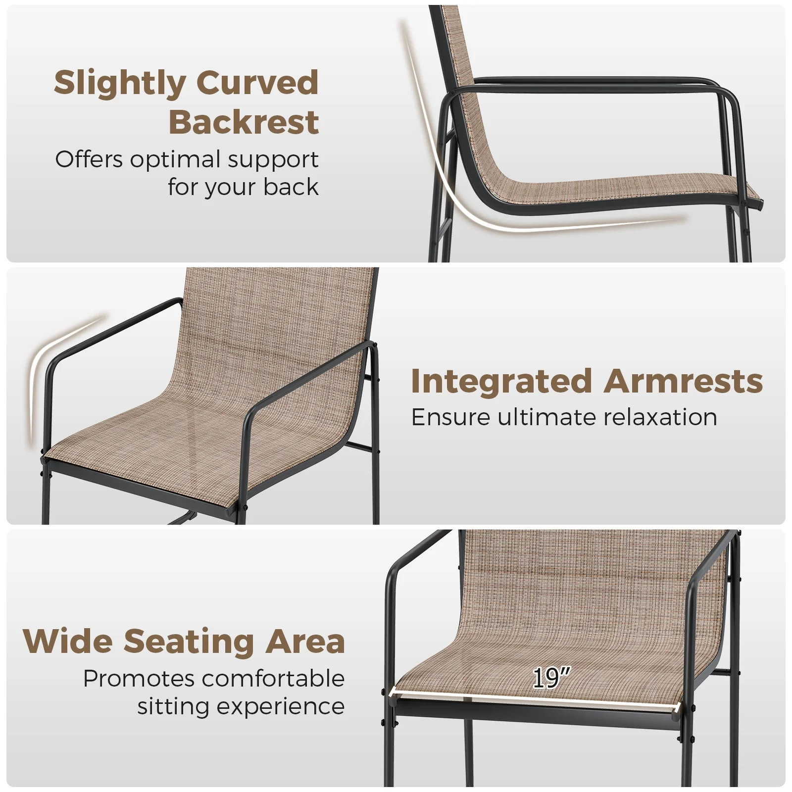 Outdoor Dining Chairs Set of 2, Patio Furniture with Breathable Seat, Brown - Image 7
