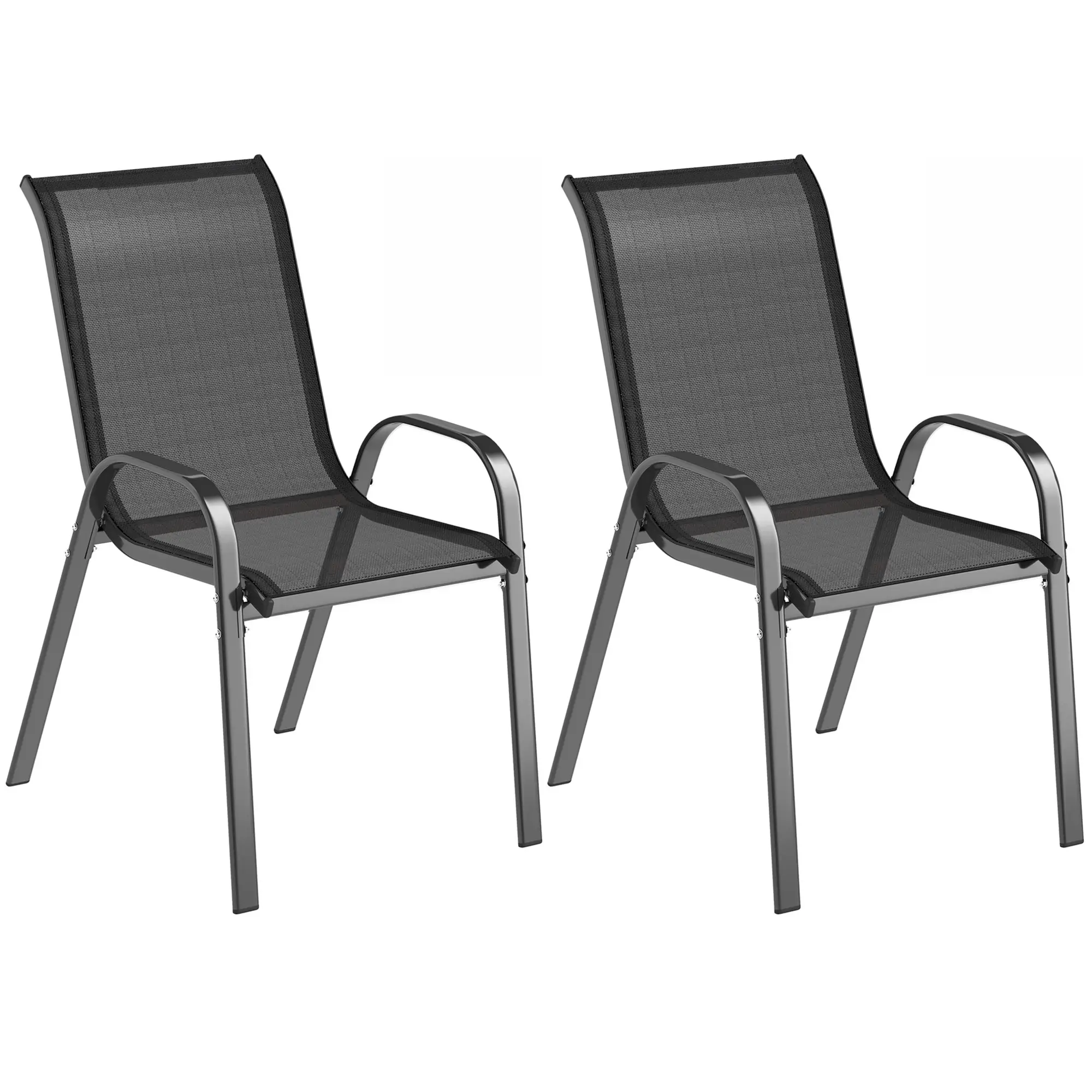 Outdoor Dining Chairs Set of 2, Stackable, High Back, Black - Image 11