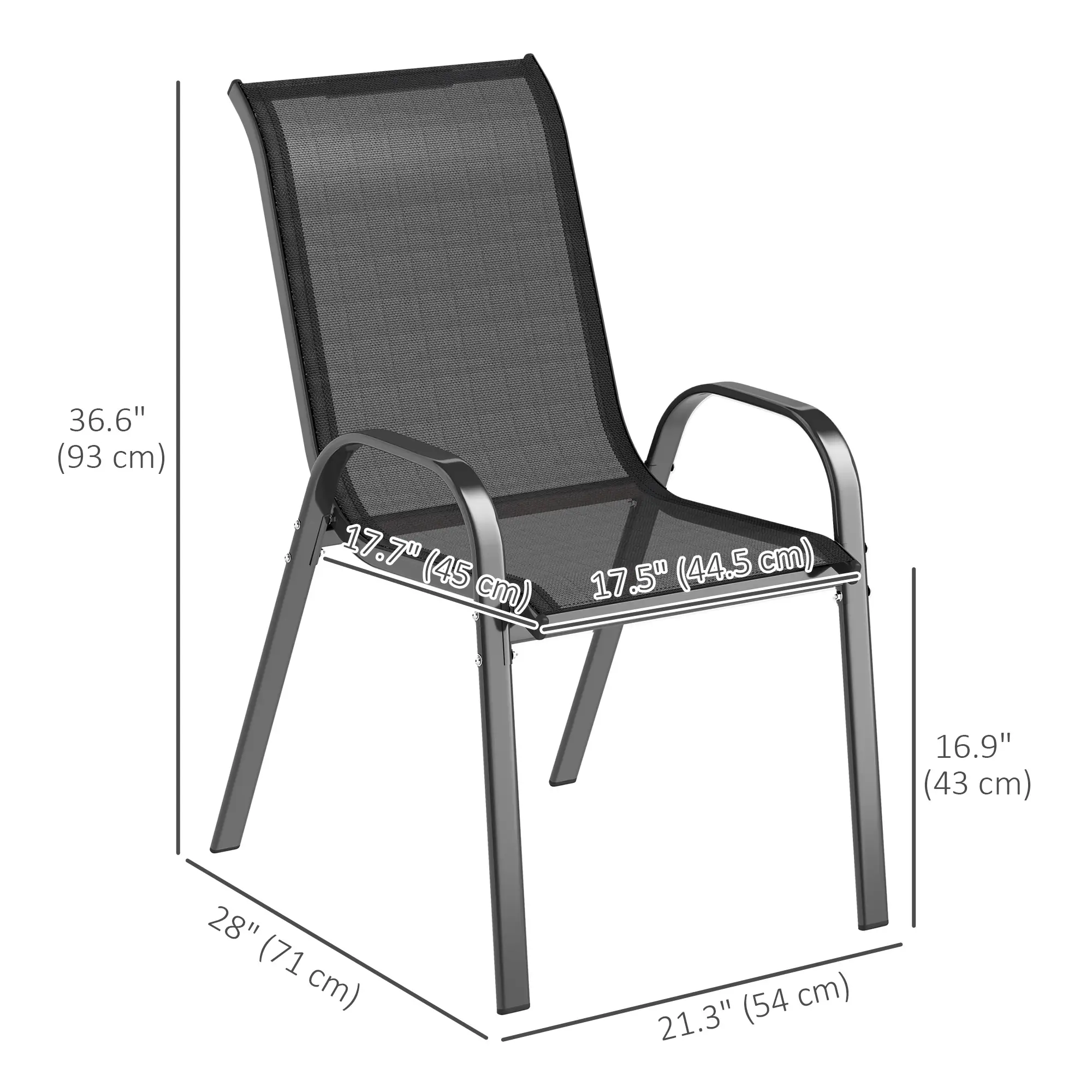 Outdoor Dining Chairs Set of 2, Stackable, High Back, Black - Image 3