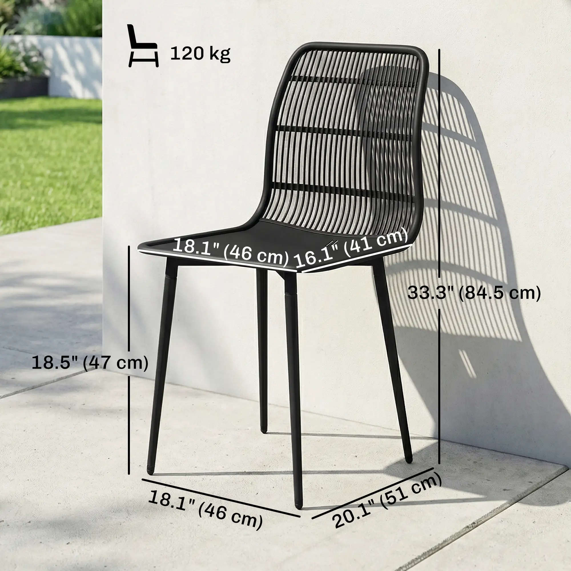 Outdoor Dining Chairs Set of 4, Slotted Backrest, Black - Image 3