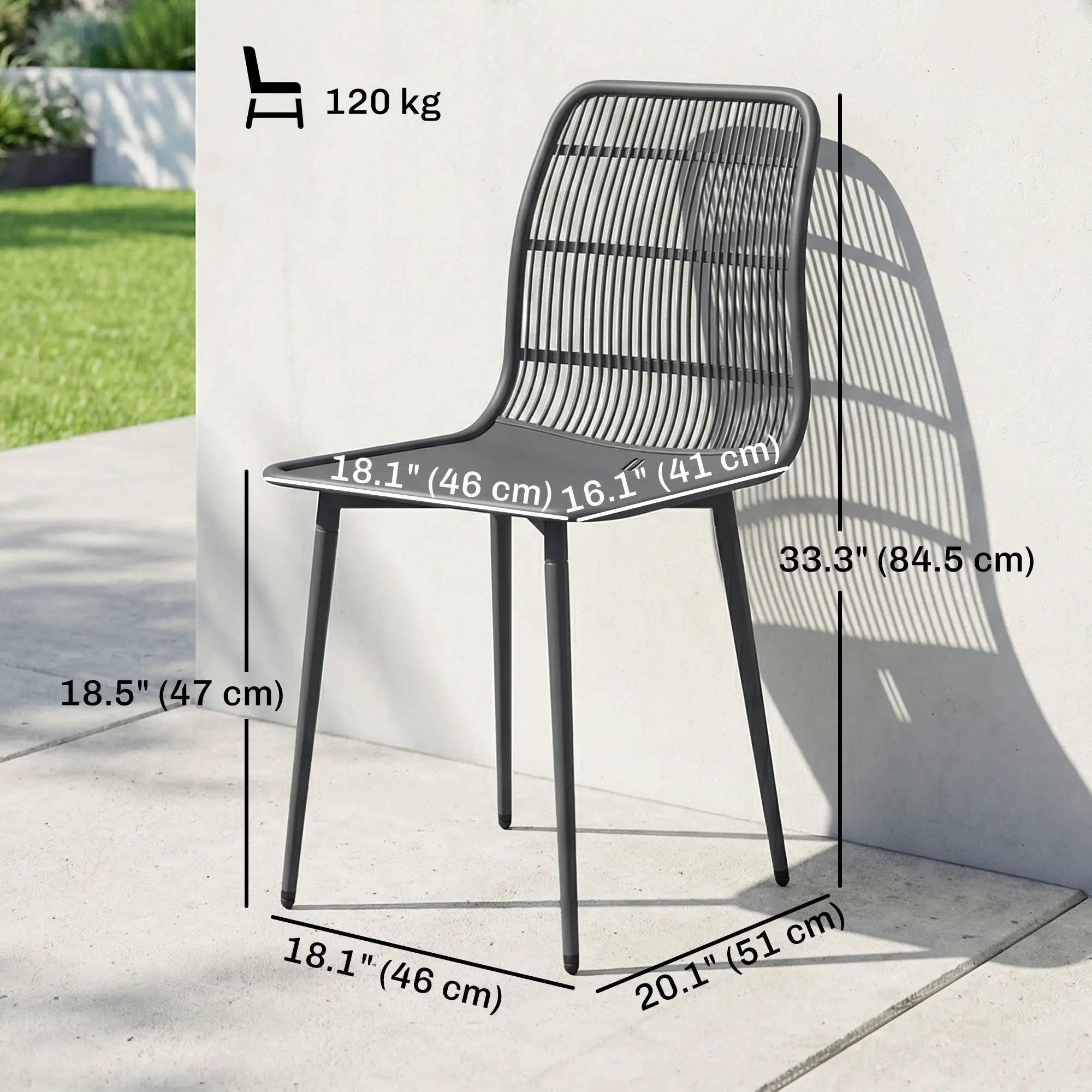 Outdoor Dining Chairs Set Of 4, Grey - Image 3