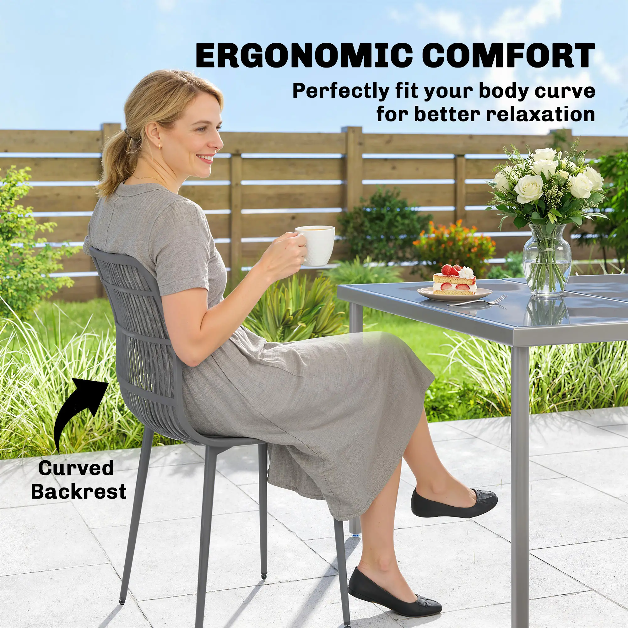 Outdoor Dining Chairs Set Of 4, Grey - Image 5