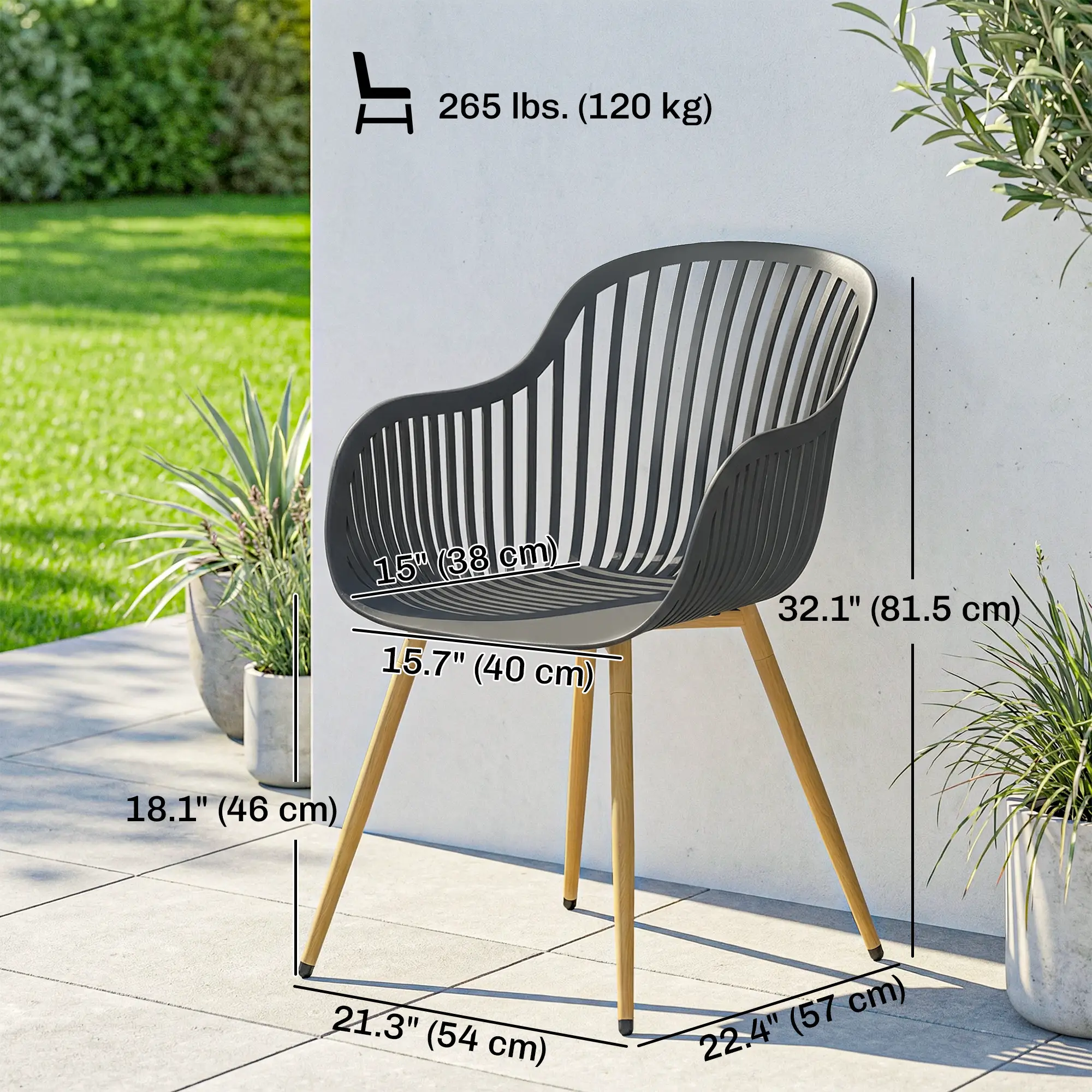 Outdoor Dining Chairs Set of 4, Patio Chairs, Slotted Backrest, Grey - Image 3