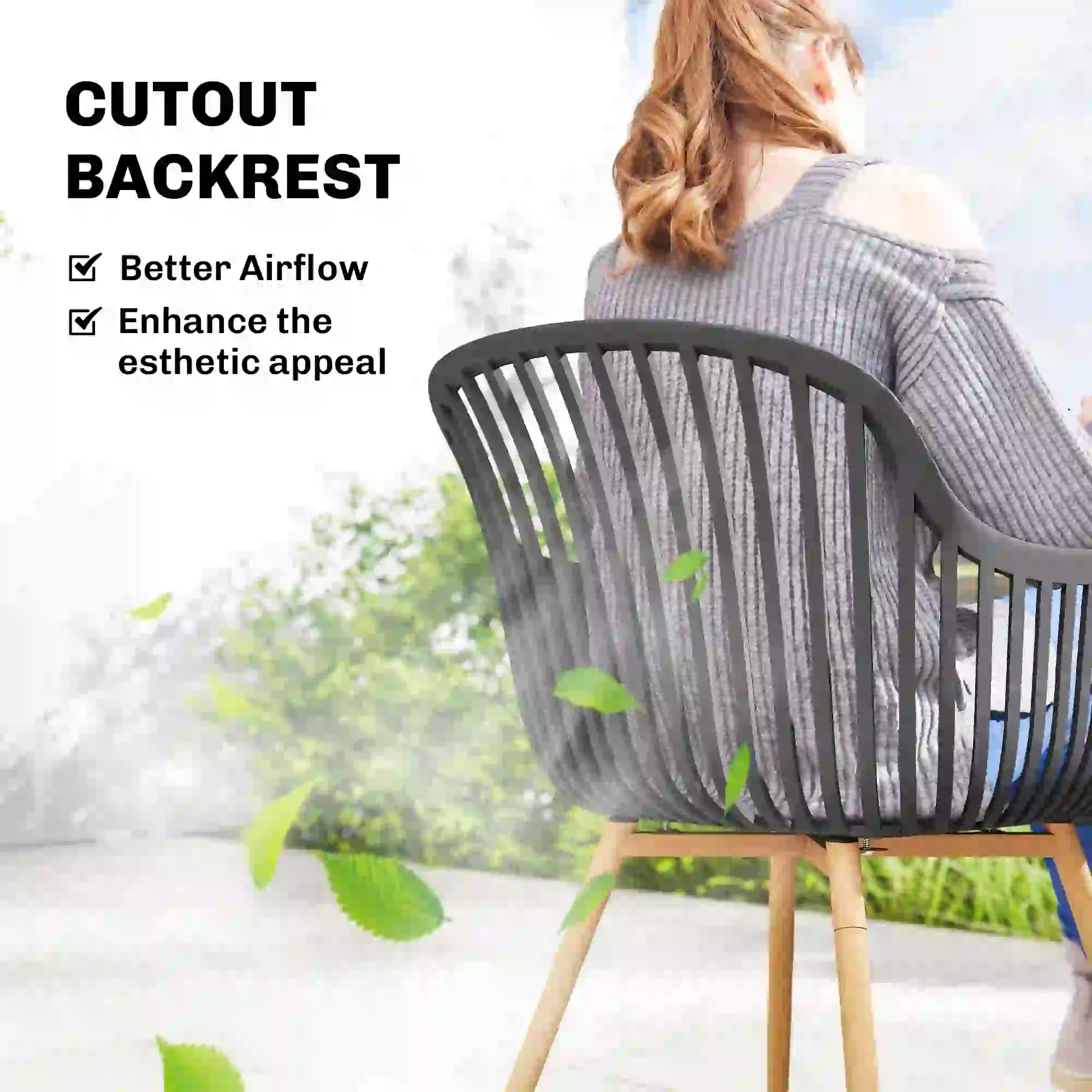 Outdoor Dining Chairs Set of 4, Patio Chairs, Slotted Backrest, Grey - Image 4