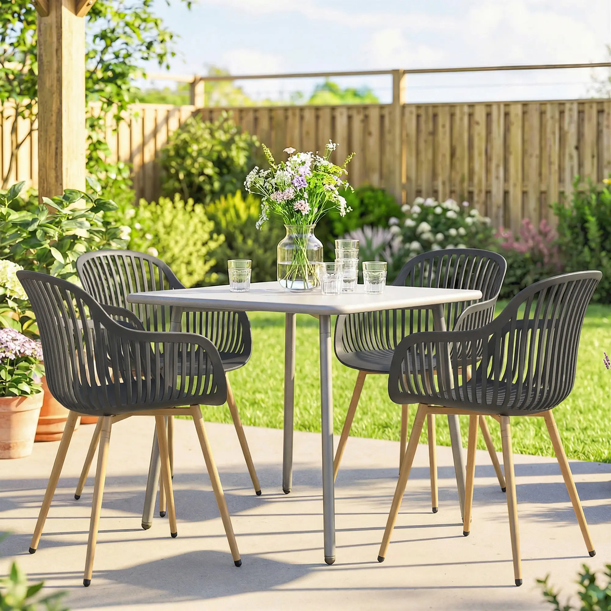 Outdoor Dining Chairs Set of 4, Patio Chairs, Slotted Backrest, Grey - Image 8
