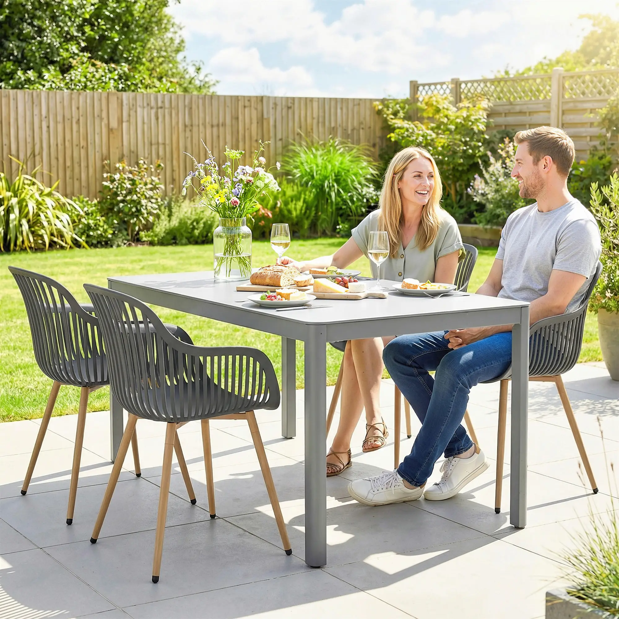 Outdoor Dining Chairs Set of 4, Patio Chairs, Slotted Backrest, Grey - Image 9