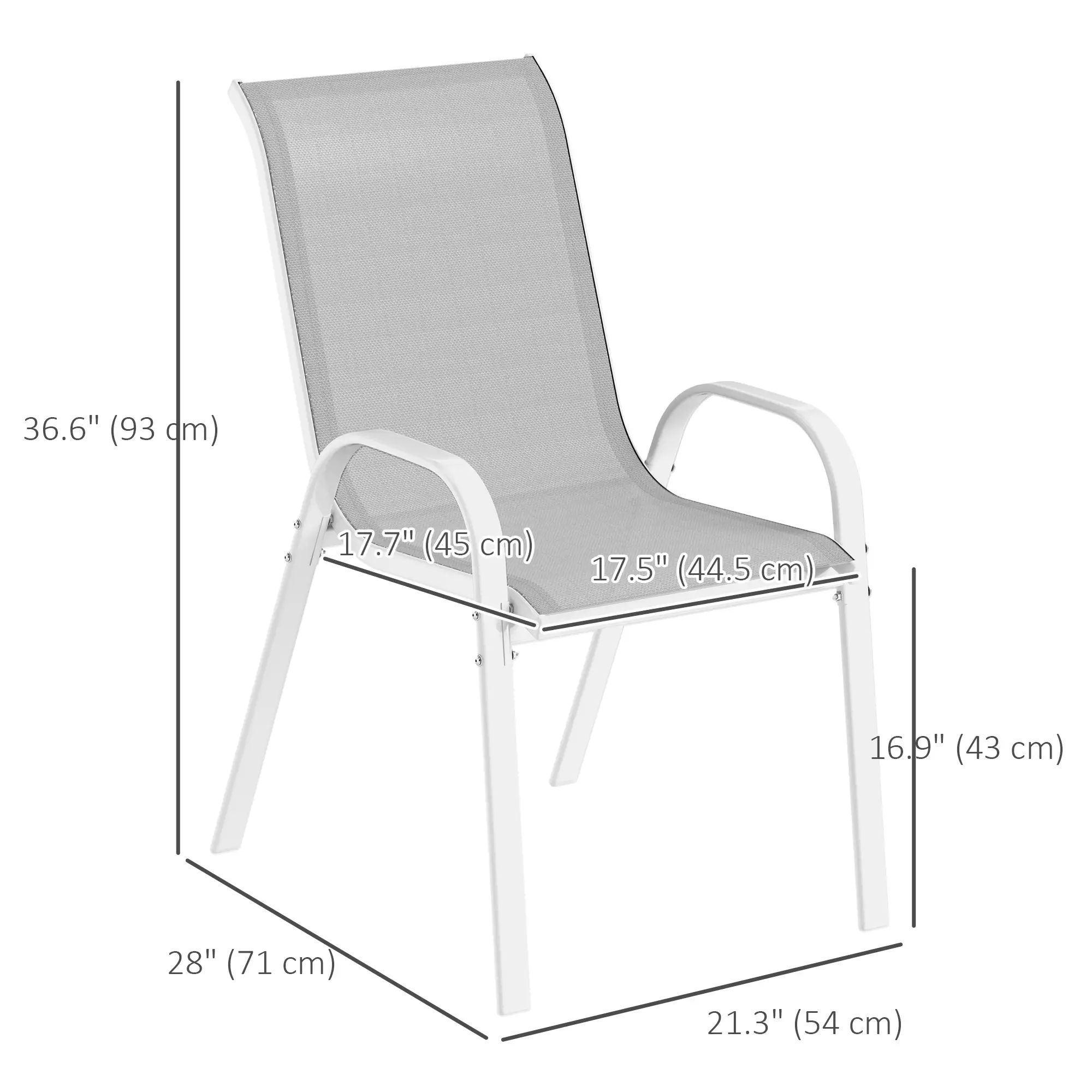 Outdoor Dining Chairs, Stackable With High Back, Breathable Mesh Seat, White - Image 3
