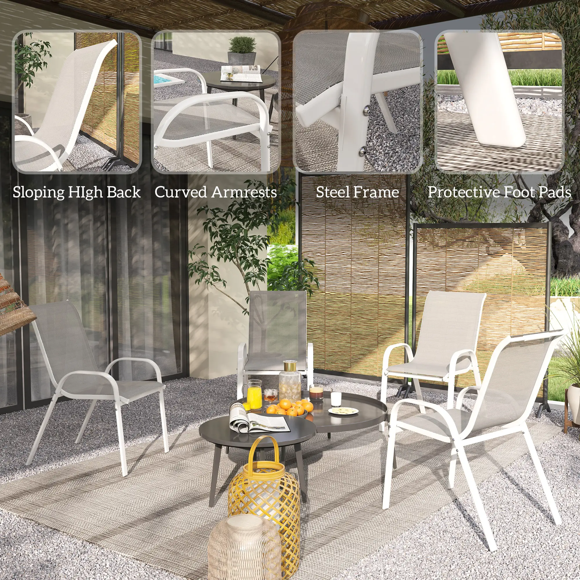 Outdoor Dining Chairs, Stackable With High Back, Breathable Mesh Seat, White - Image 6