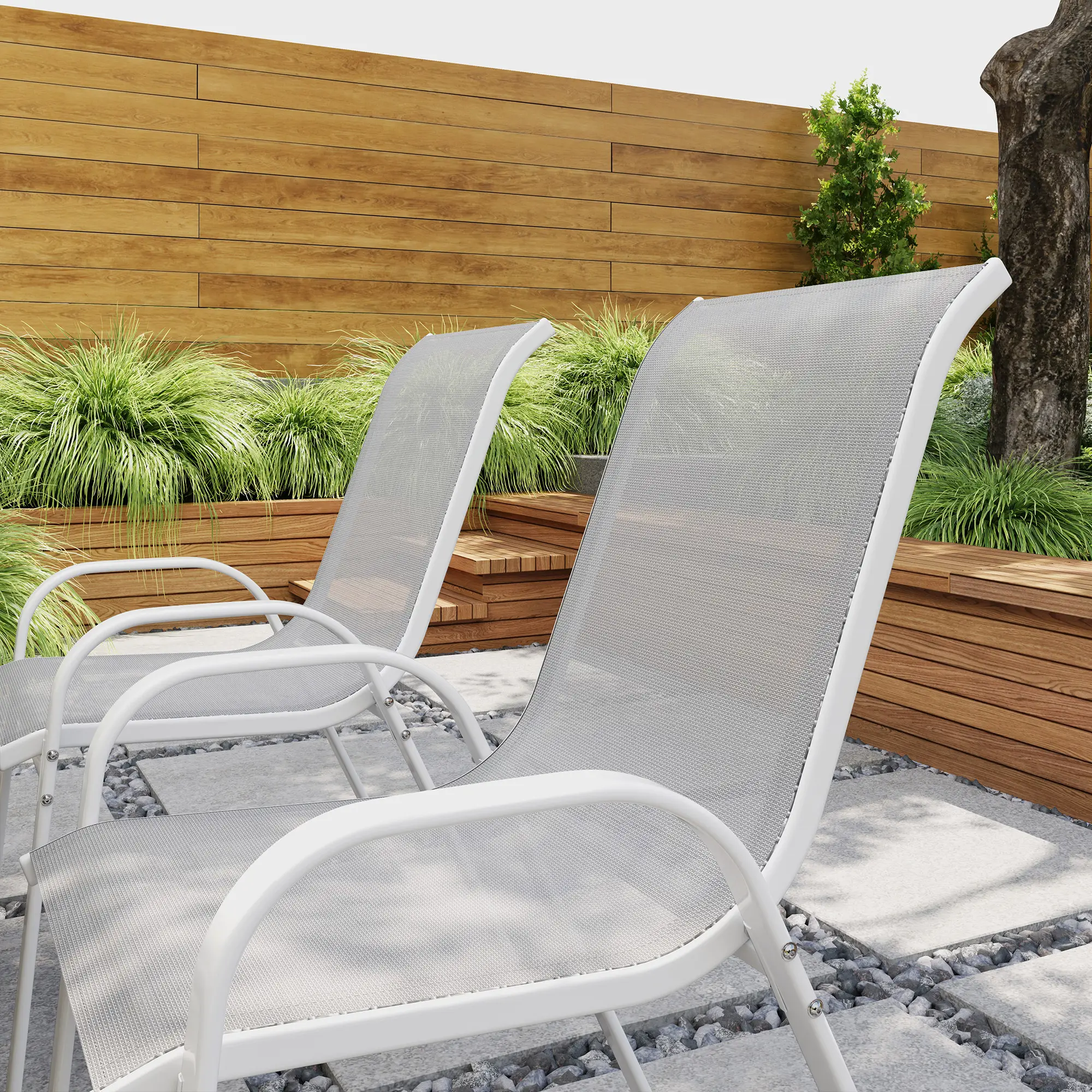 Outdoor Dining Chairs, Stackable With High Back, Breathable Mesh Seat, White - Image 7
