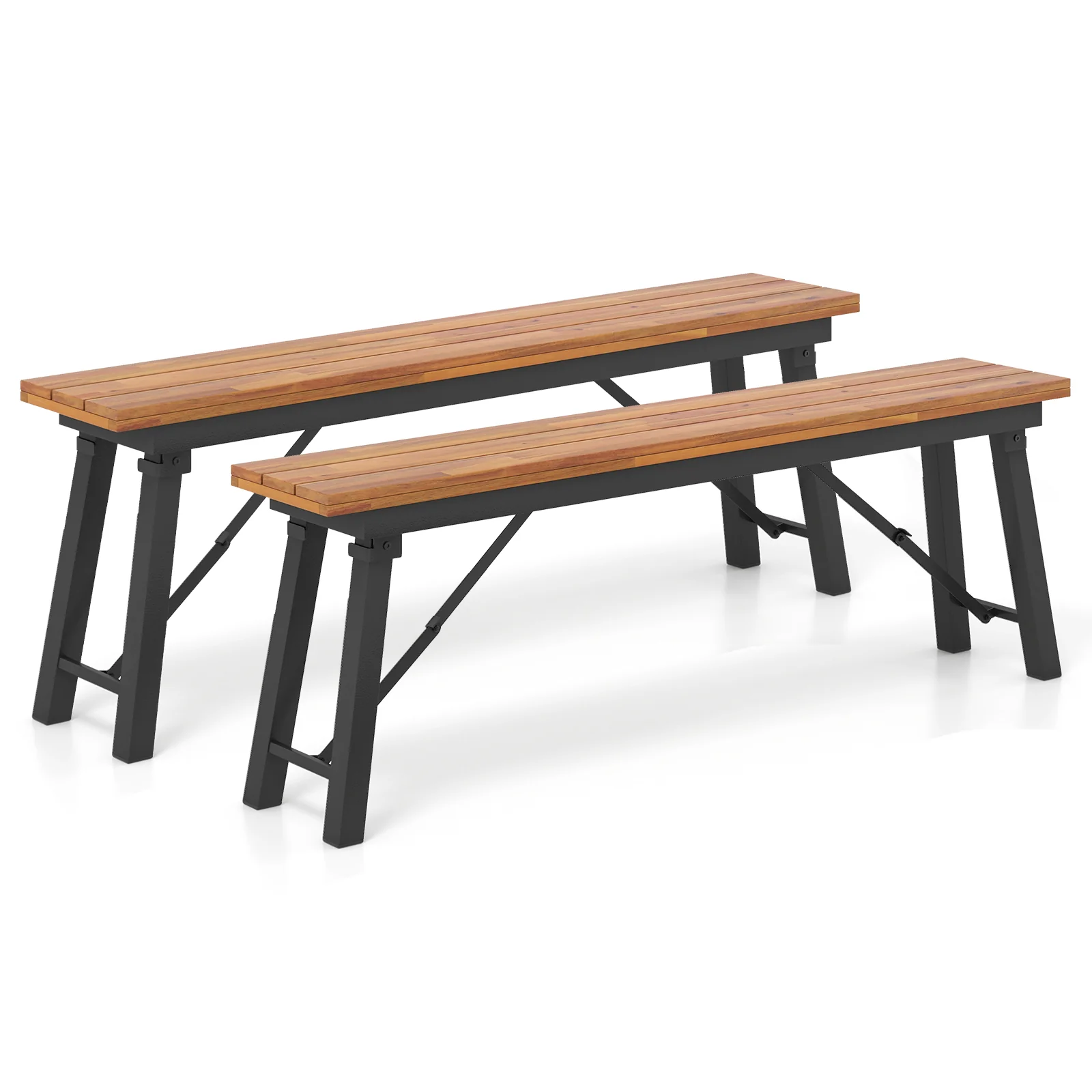 Outdoor Dining Table Bench Set, Acacia Wood Top, Natural - Image 8
