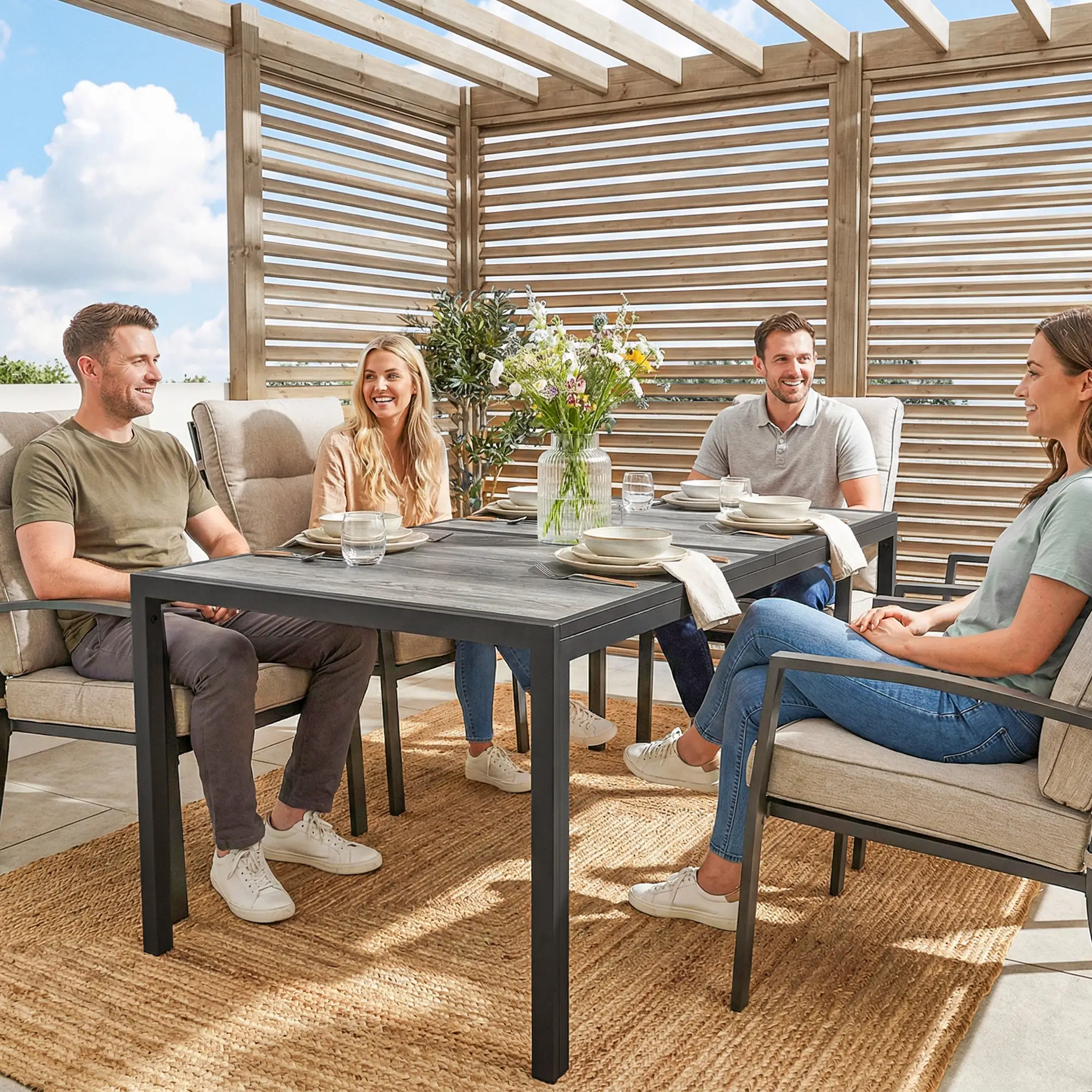 Outdoor Dining Table For 4-6, 59" Wood-Effect Top, Grey - Image 10