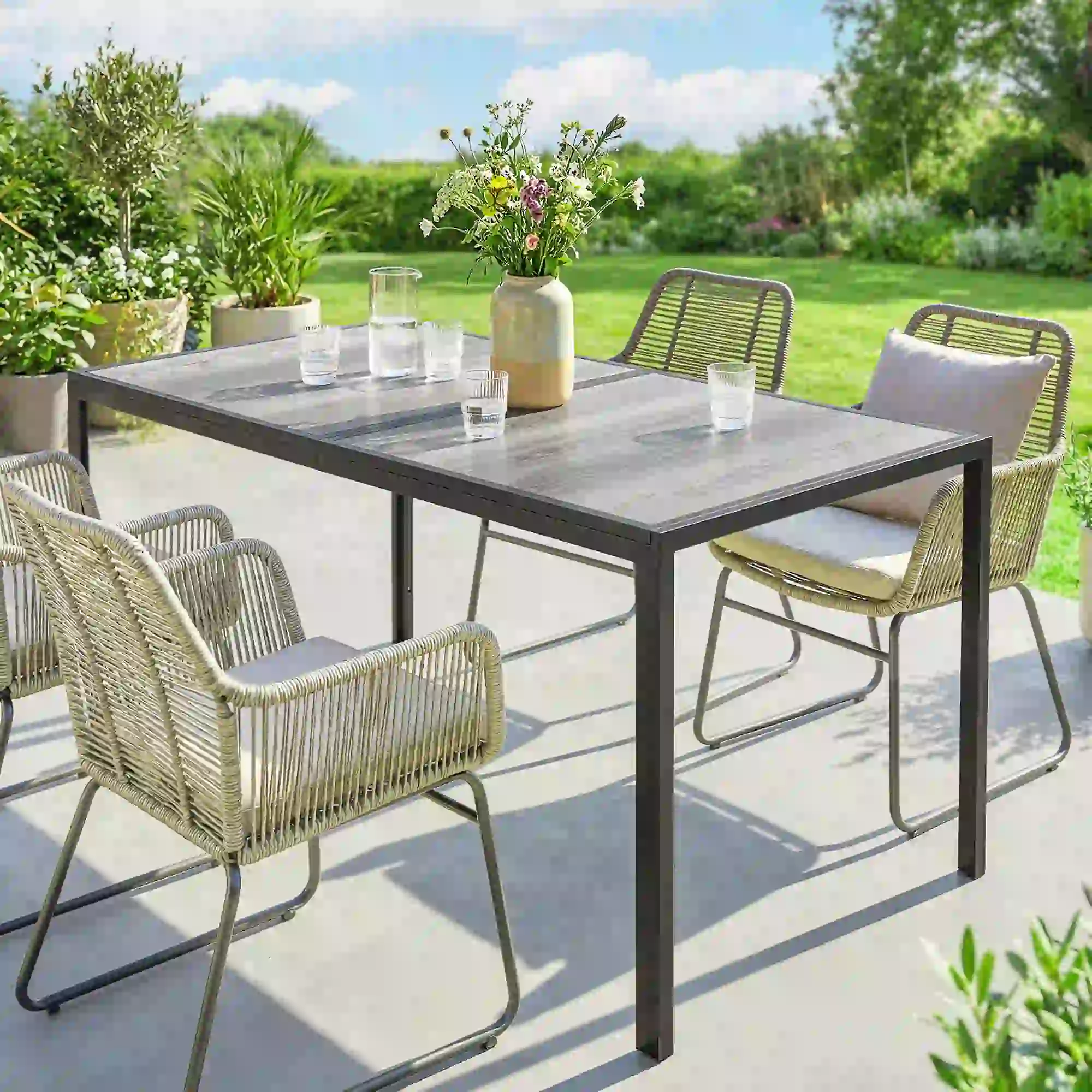 Outdoor Dining Table For 4-6, 59" Wood-Effect Top, Grey - Image 2