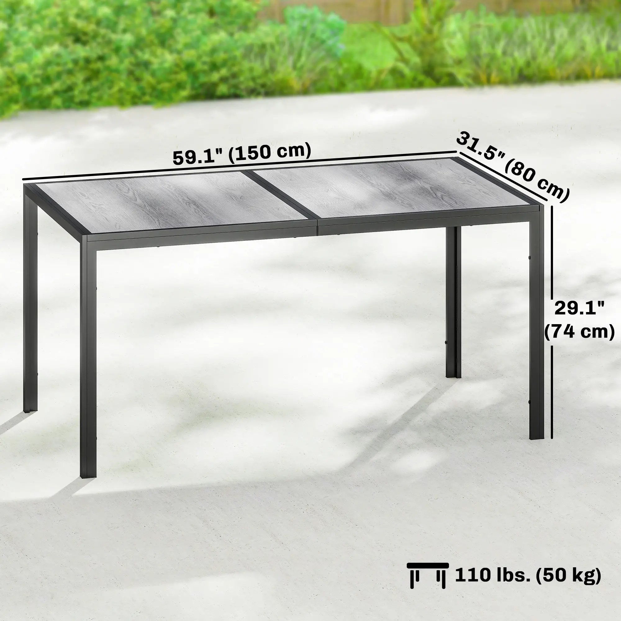 Outdoor Dining Table For 4-6, 59" Wood-Effect Top, Grey - Image 3