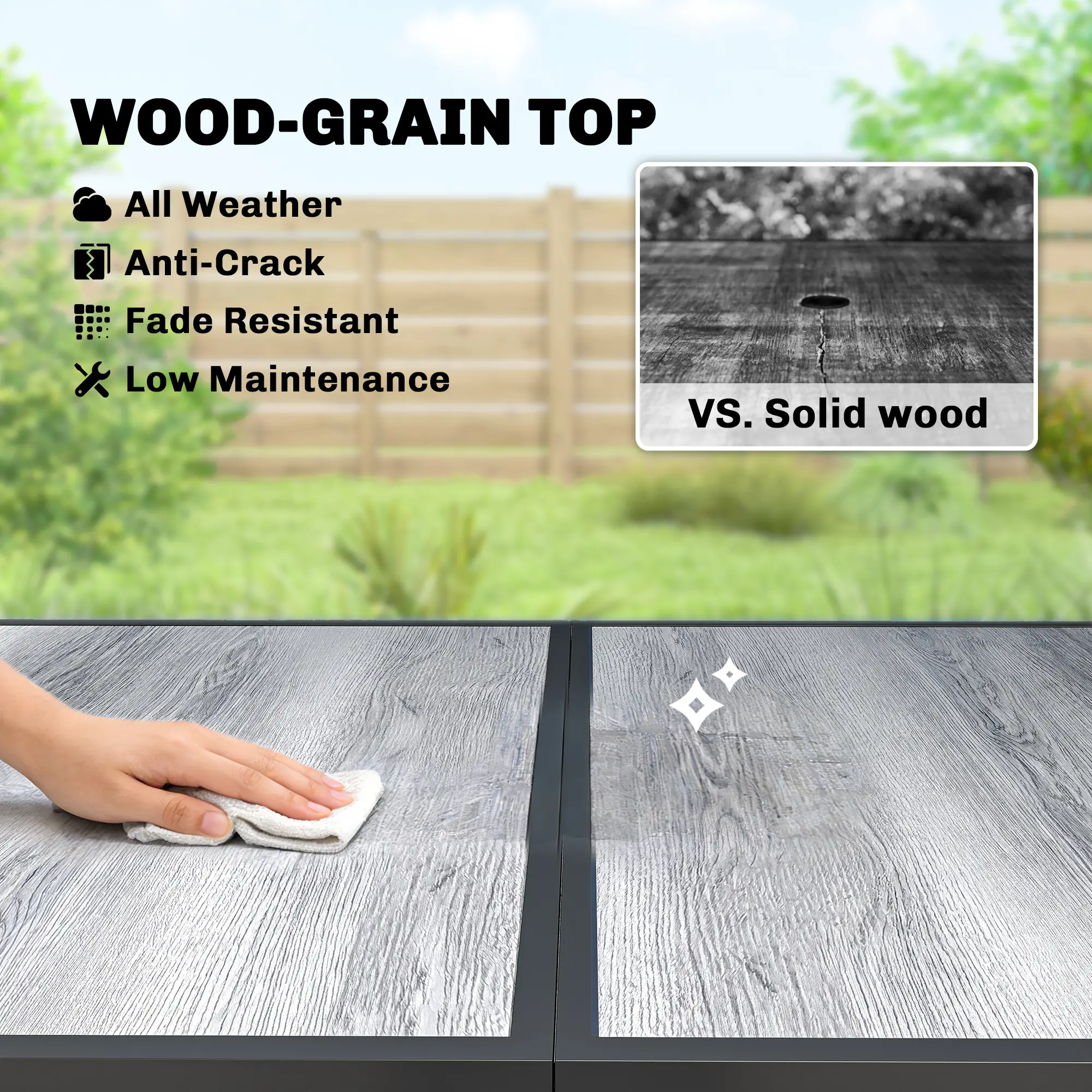 Outdoor Dining Table For 4-6, 59" Wood-Effect Top, Grey - Image 5