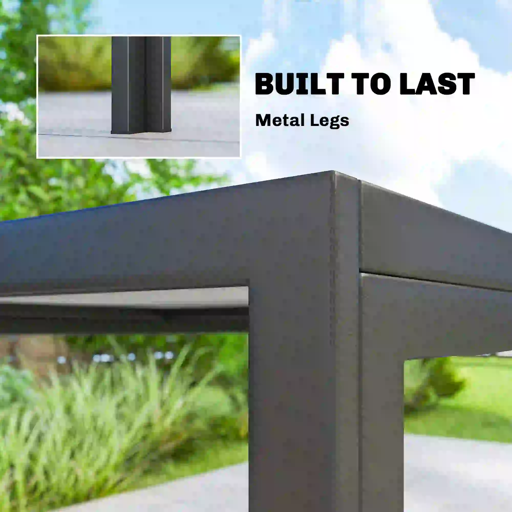 Outdoor Dining Table For 4-6, 59" Wood-Effect Top, Grey - Image 6