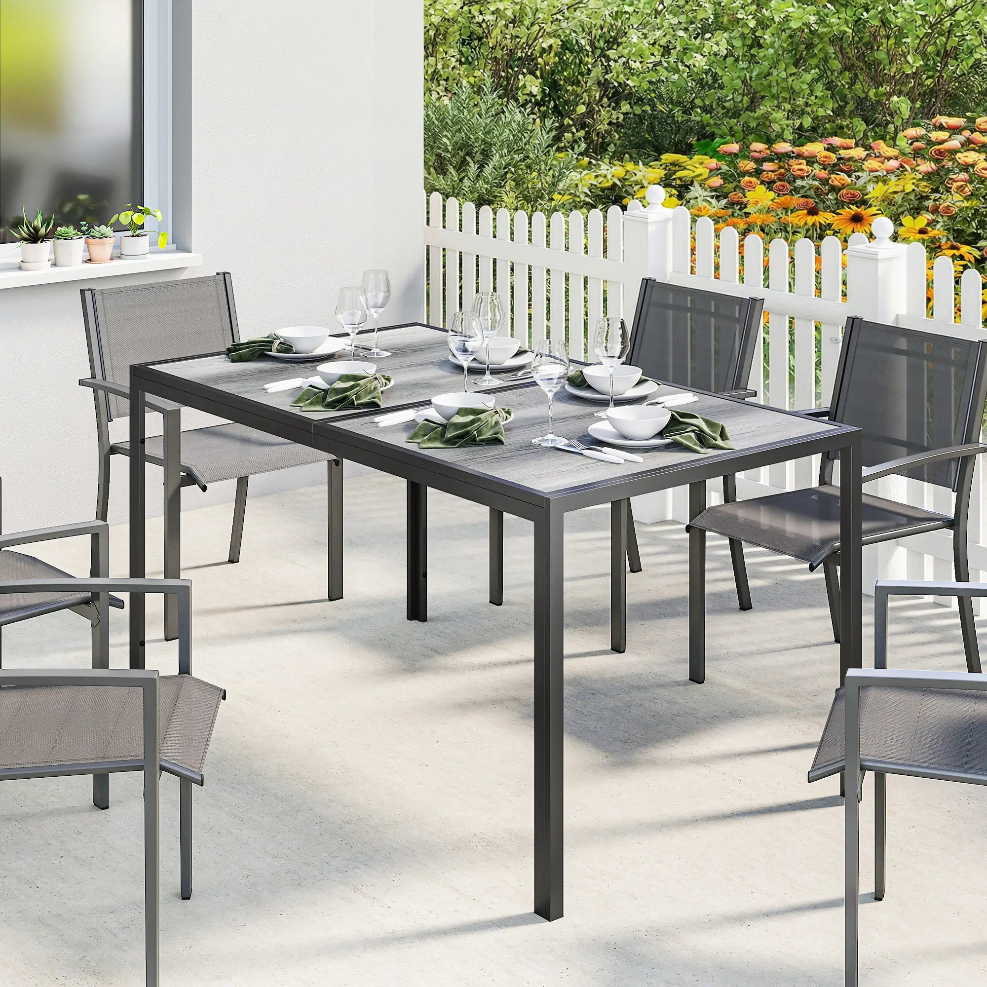 Outdoor Dining Table For 4-6, 59" Wood-Effect Top, Grey - Image 7