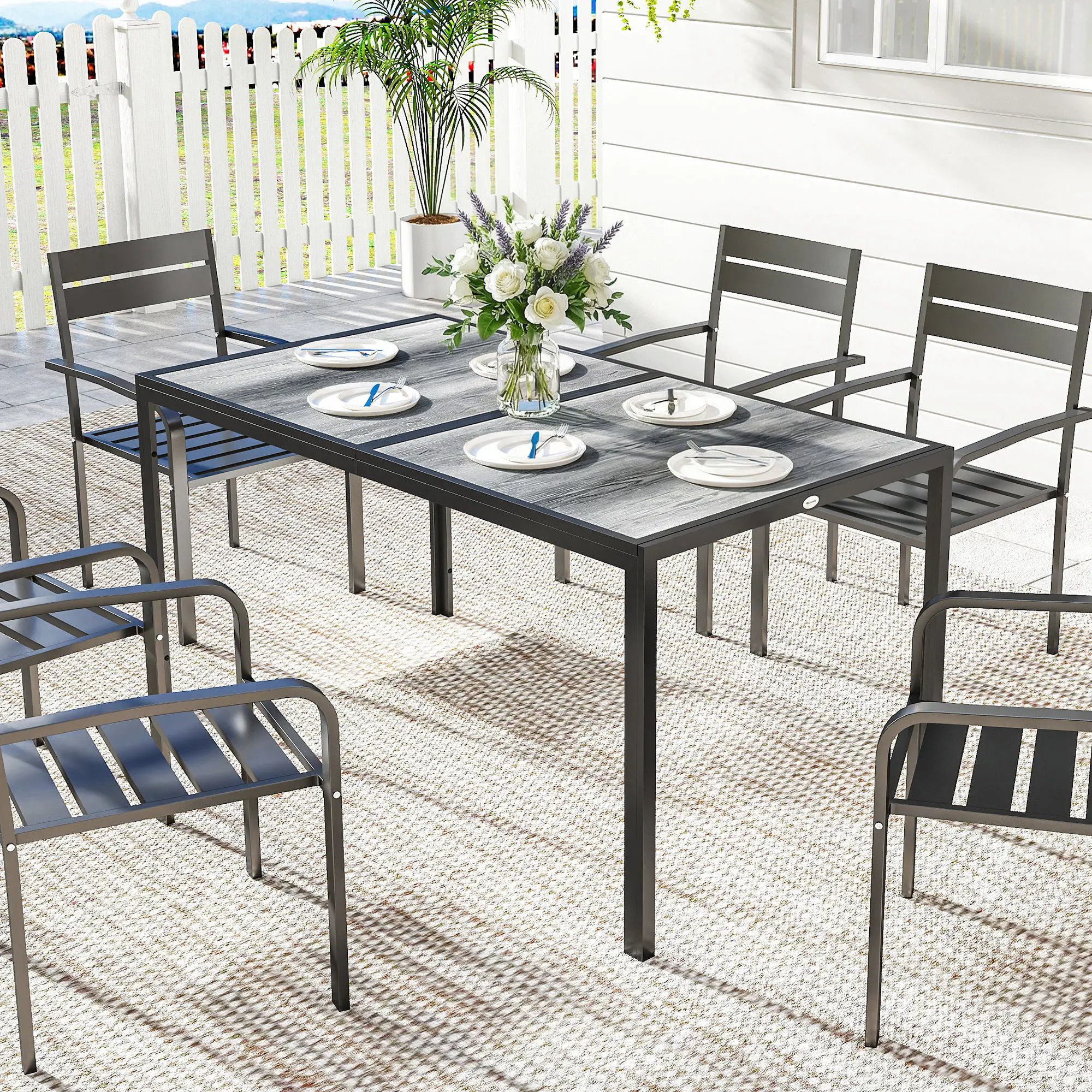 Outdoor Dining Table For 4-6, 59" Wood-Effect Top, Grey - Image 8