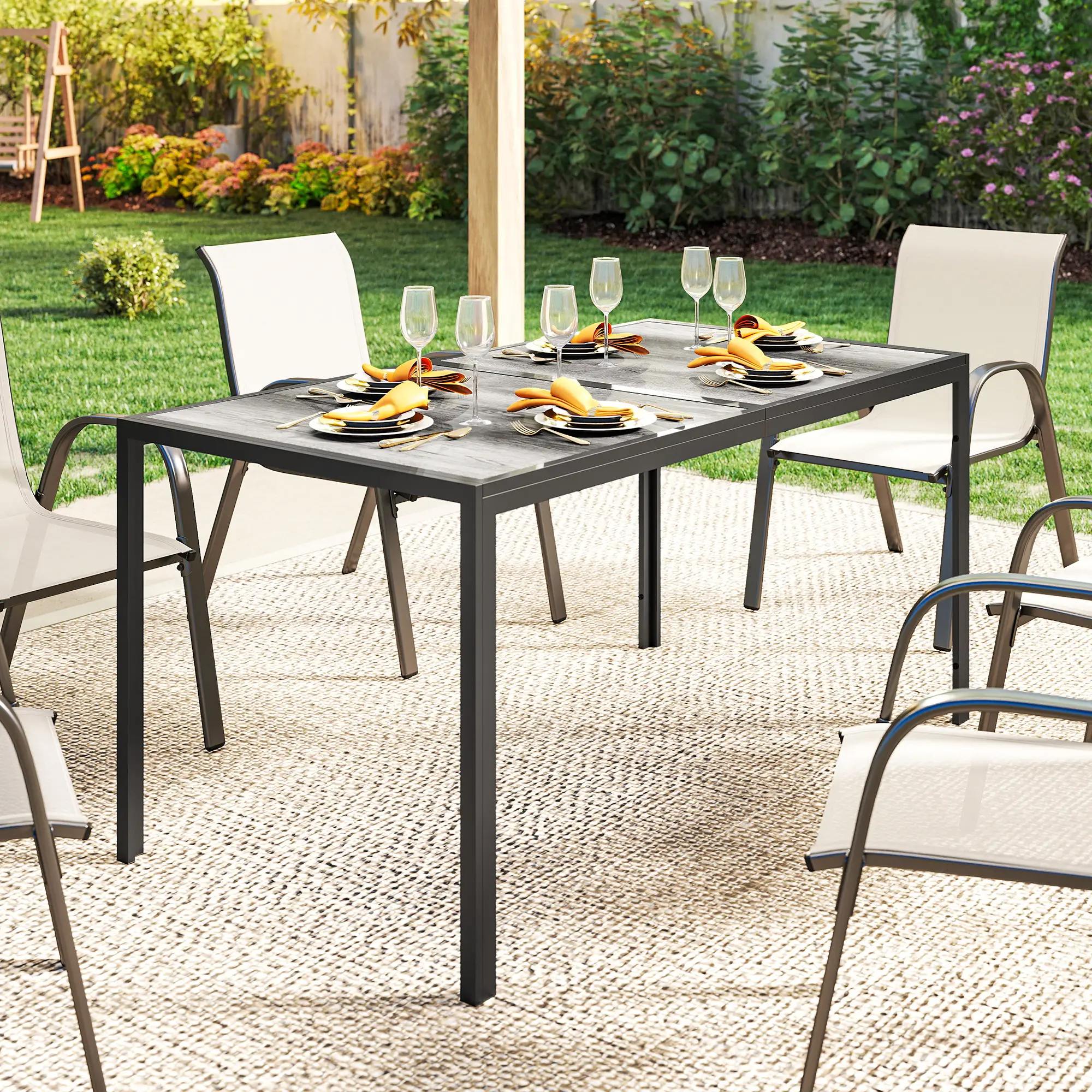 Outdoor Dining Table For 4-6, 59" Wood-Effect Top, Grey - Image 9