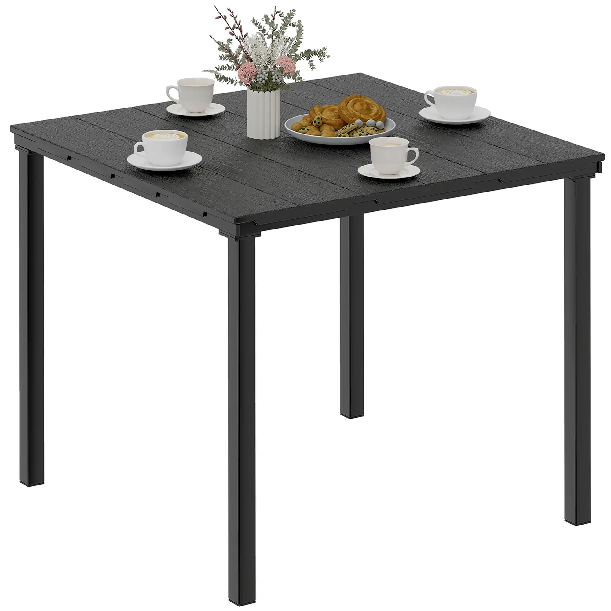 Outdoor Dining Table For 4, Square HDPE Patio Table With Metal Legs, Black