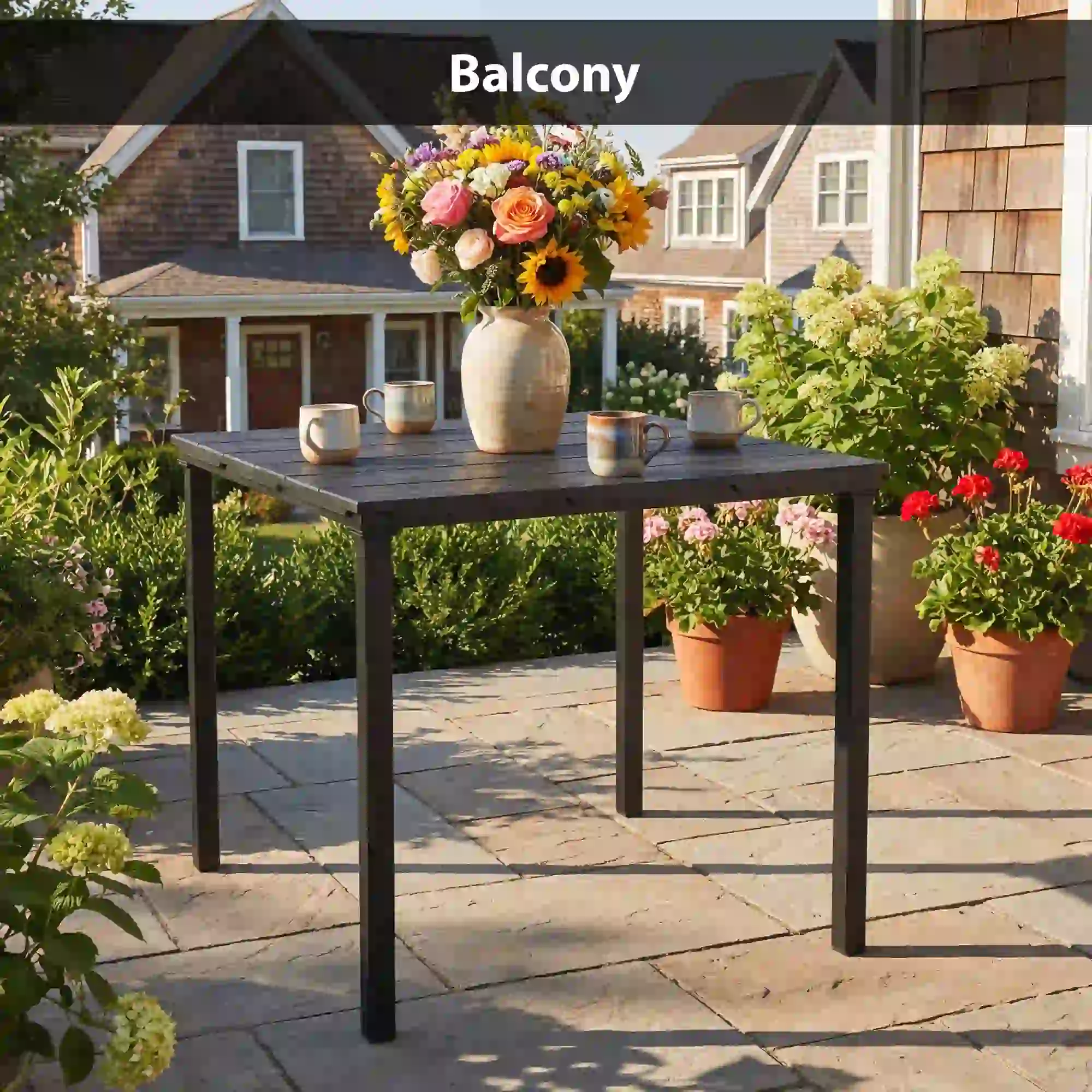 Outdoor Dining Table For 4, Square HDPE Patio Table With Metal Legs, Black - Image 10
