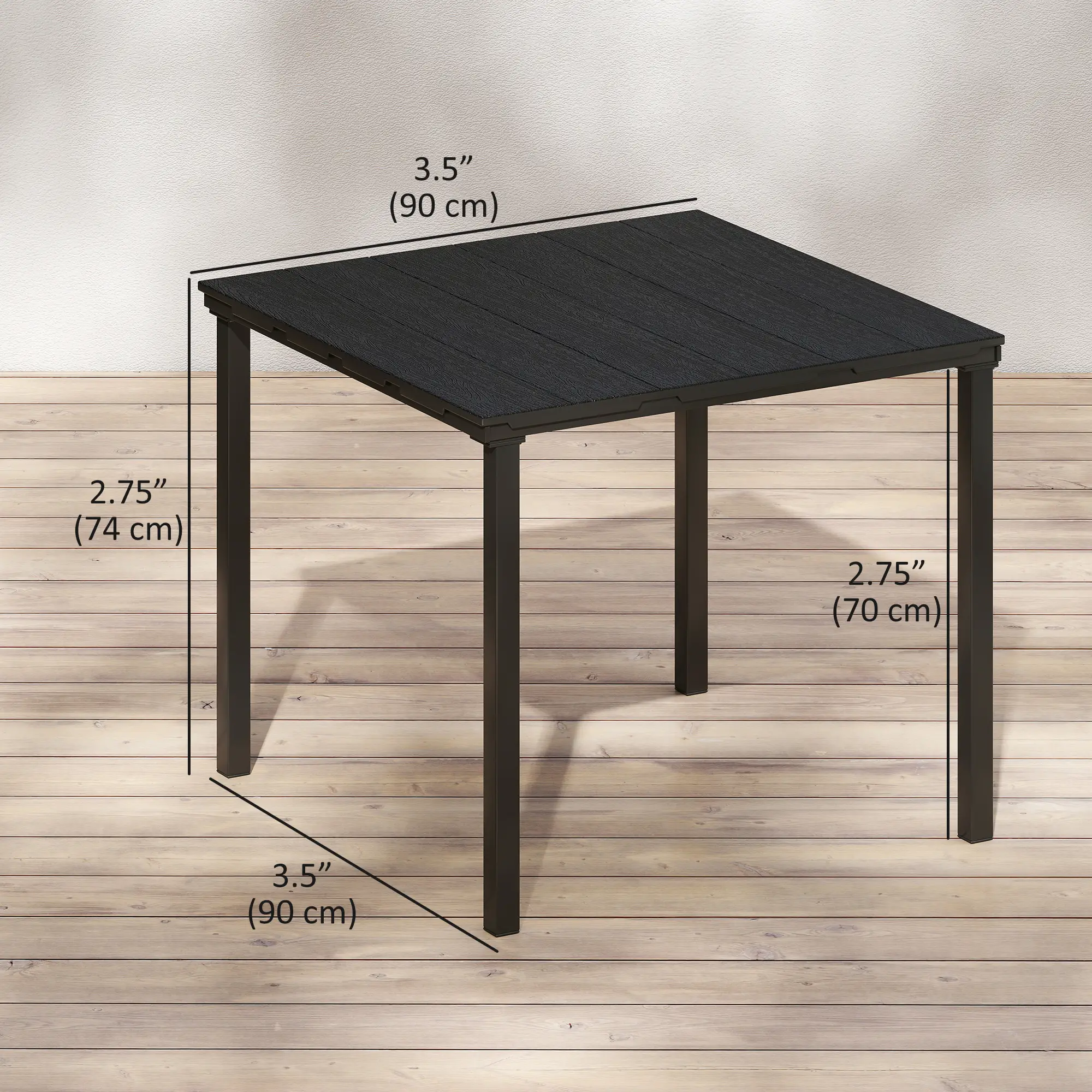 Outdoor Dining Table For 4, Square HDPE Patio Table With Metal Legs, Black - Image 3