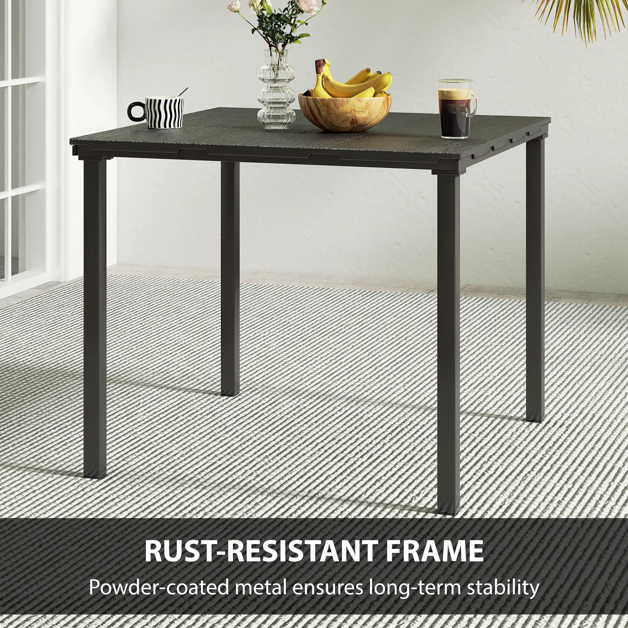 Outdoor Dining Table For 4, Square HDPE Patio Table With Metal Legs, Black - Image 6