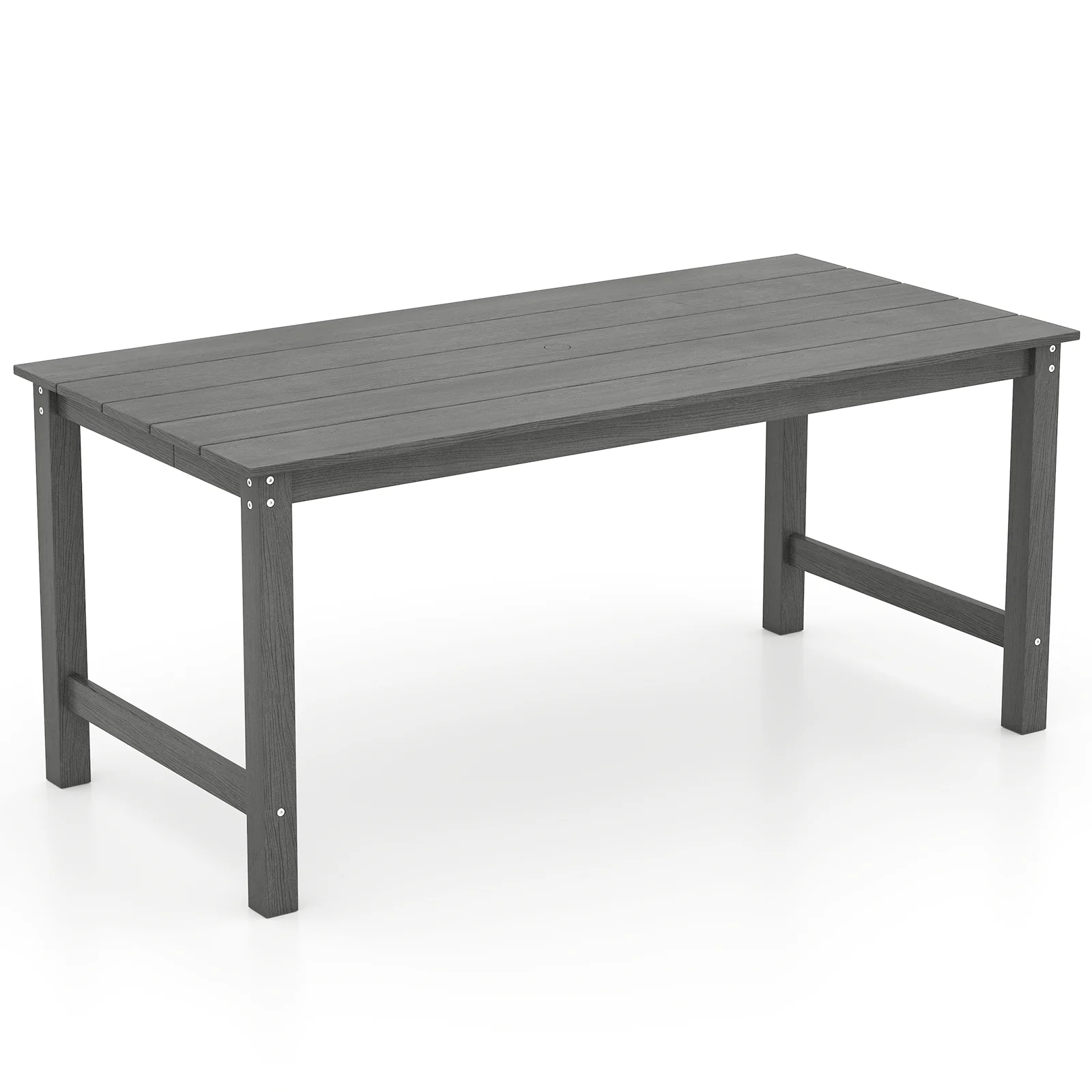 Outdoor Dining Table For 6, With Wood-Like Tabletop And Umbrella Hole, Gray - Image 4