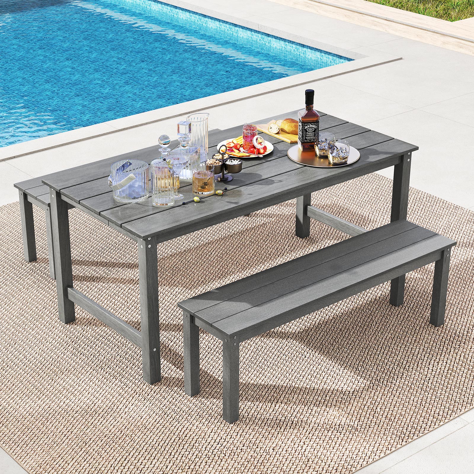 Outdoor Dining Table For 6, With Wood-Like Tabletop And Umbrella Hole, Gray - Image 8