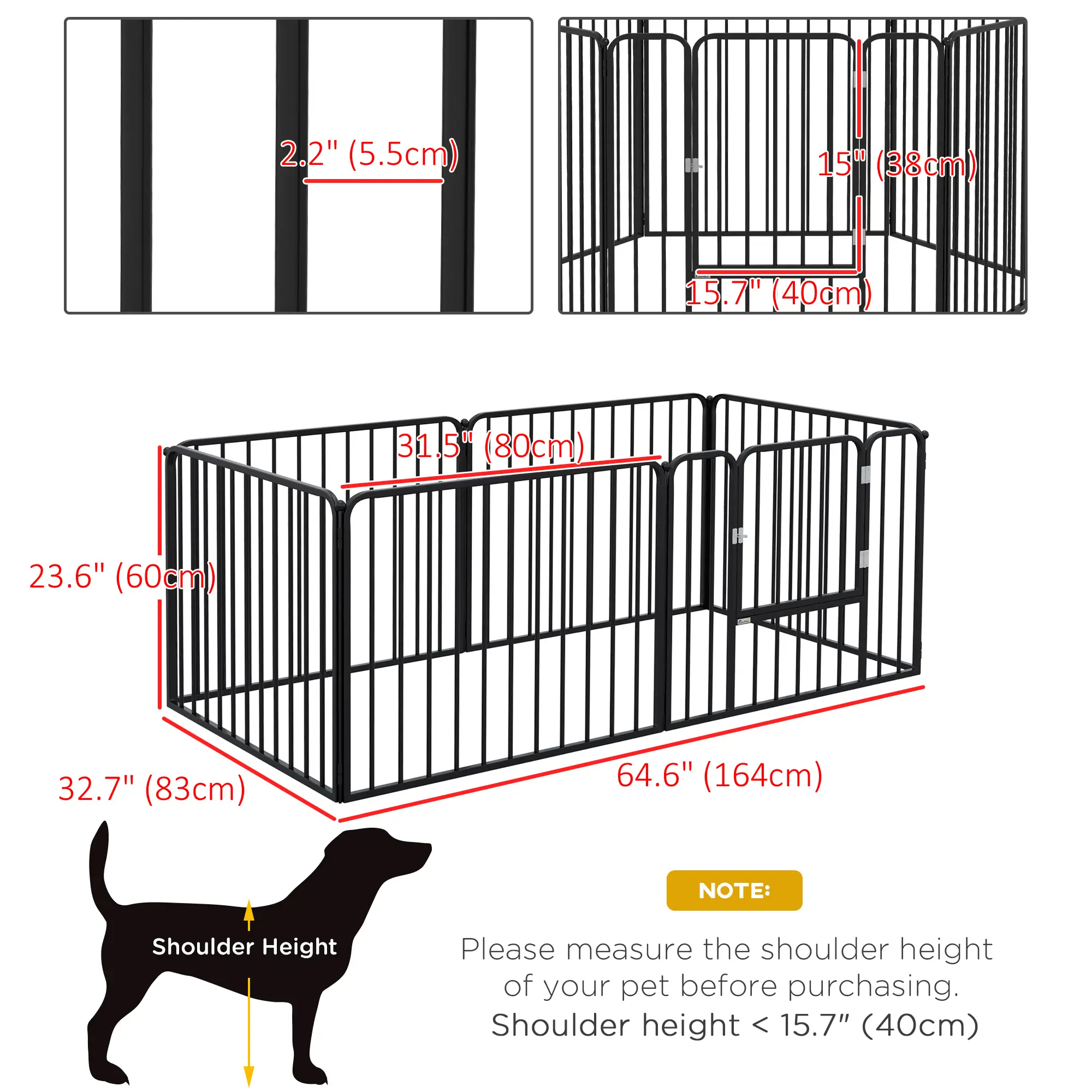 Outdoor Dog Fence, 6 Panels 24" Height, Steel Pet Exercise Pen - Image 3