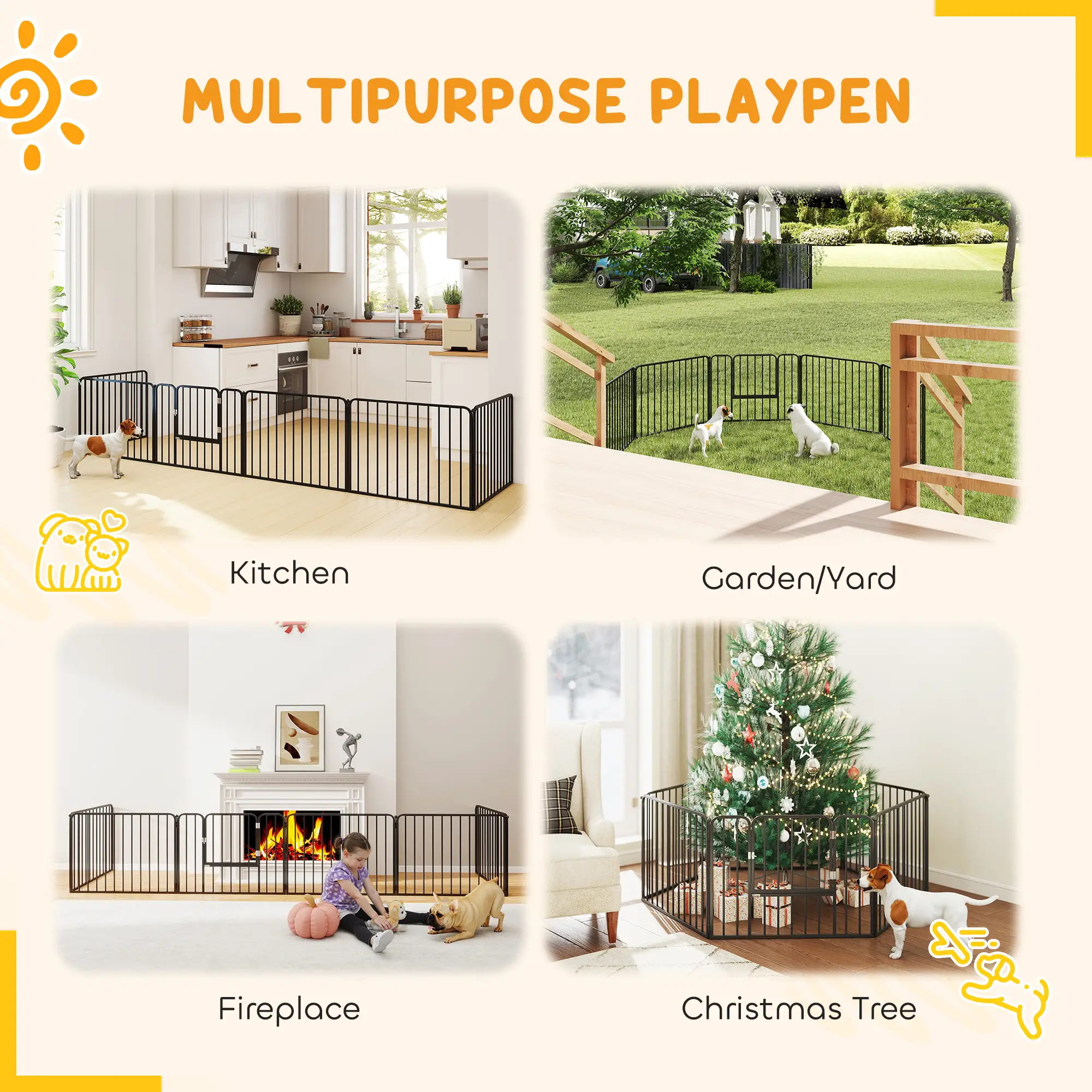 Outdoor Dog Fence, 6 Panels 24" Height, Steel Pet Exercise Pen - Image 4