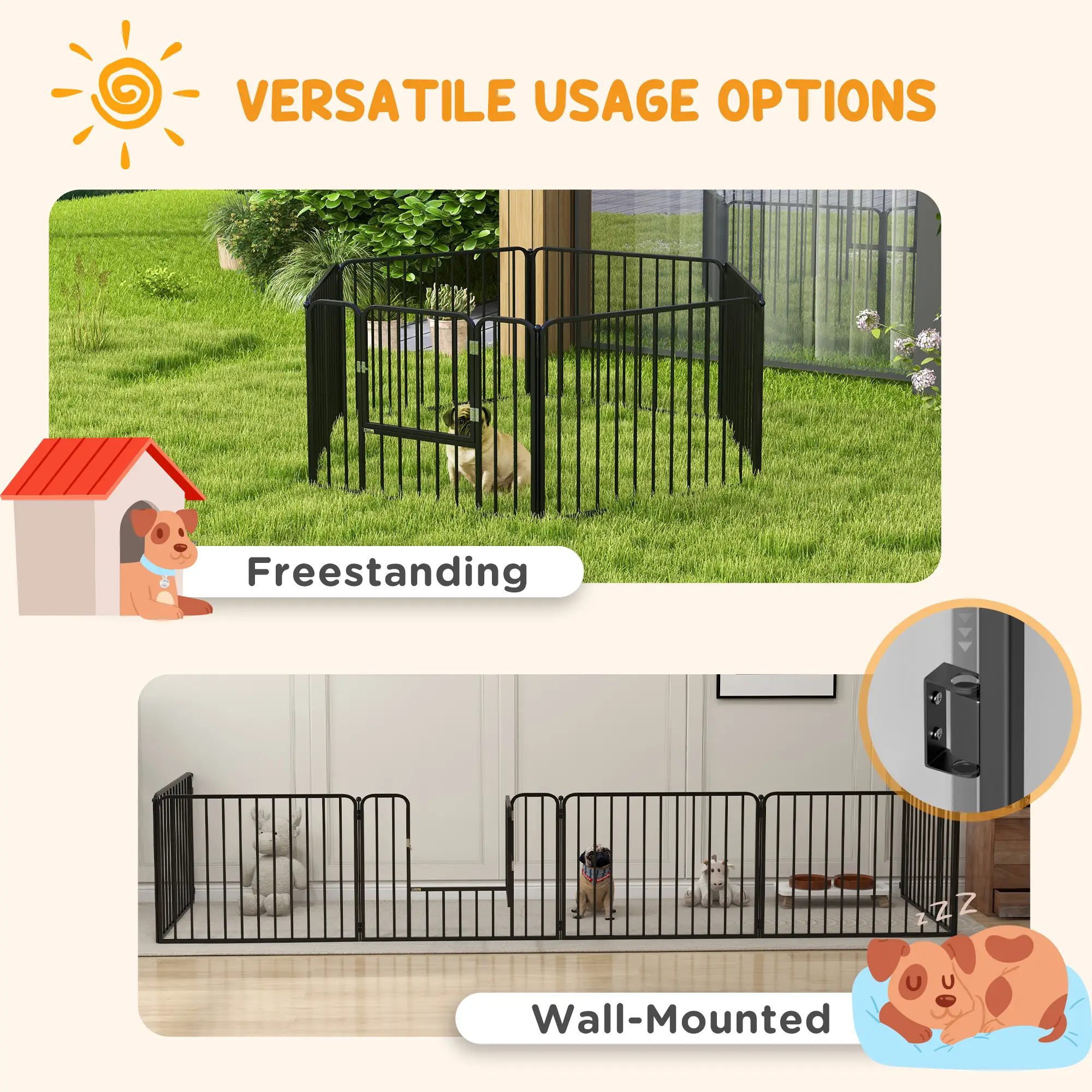 Outdoor Dog Fence, 6 Panels 24" Height, Steel Pet Exercise Pen - Image 6