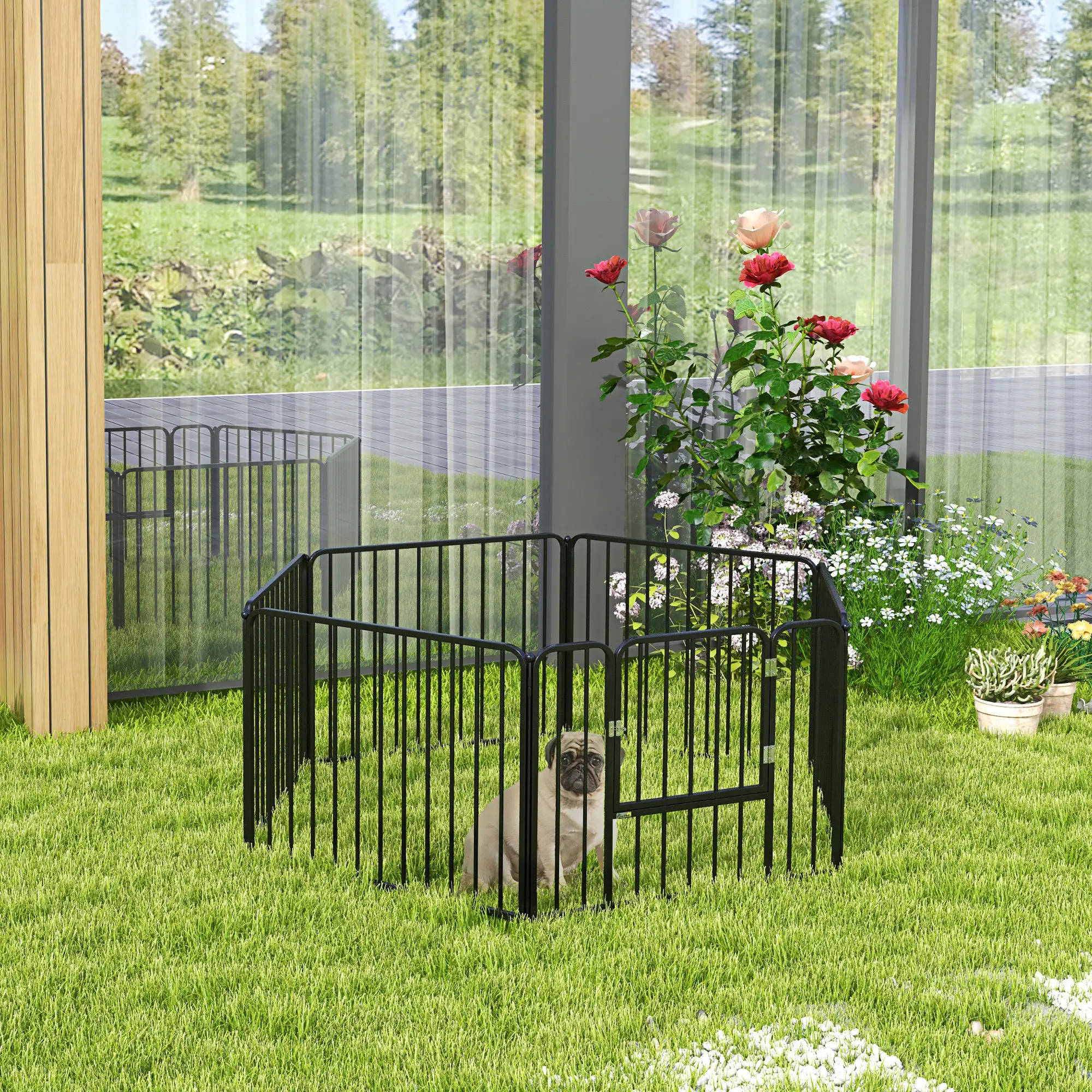 Outdoor Dog Fence, 6 Panels 24" Height, Steel Pet Exercise Pen - Image 8