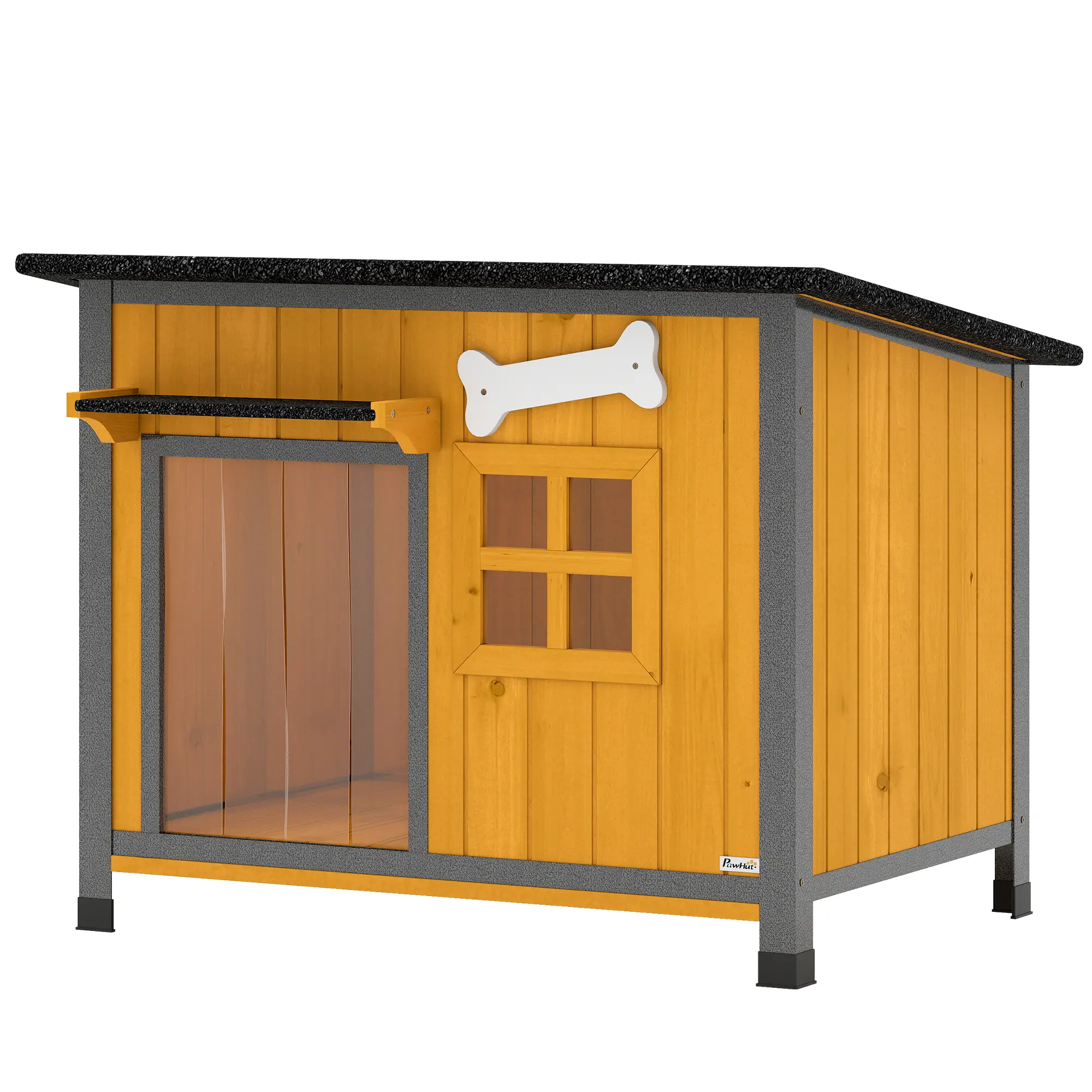 Outdoor Dog House, Anti-Chewing Steel Frame, Openable Roof, Removable Floor, Door Curtain, Yellow