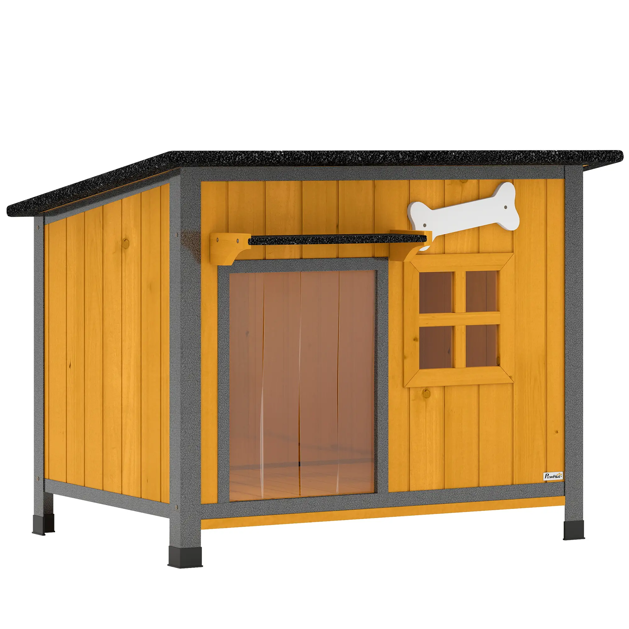 Outdoor Dog House, Anti-Chewing Steel Frame, Openable Roof, Removable Floor, Door Curtain, Yellow - Image 11