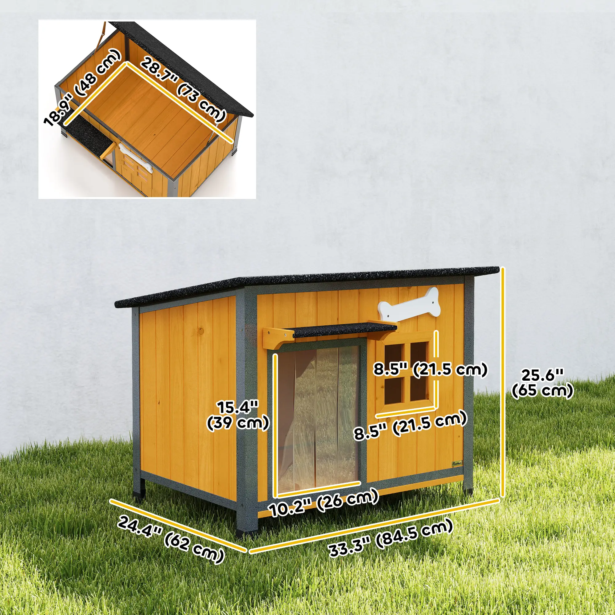 Outdoor Dog House, Anti-Chewing Steel Frame, Openable Roof, Removable Floor, Door Curtain, Yellow - Image 3